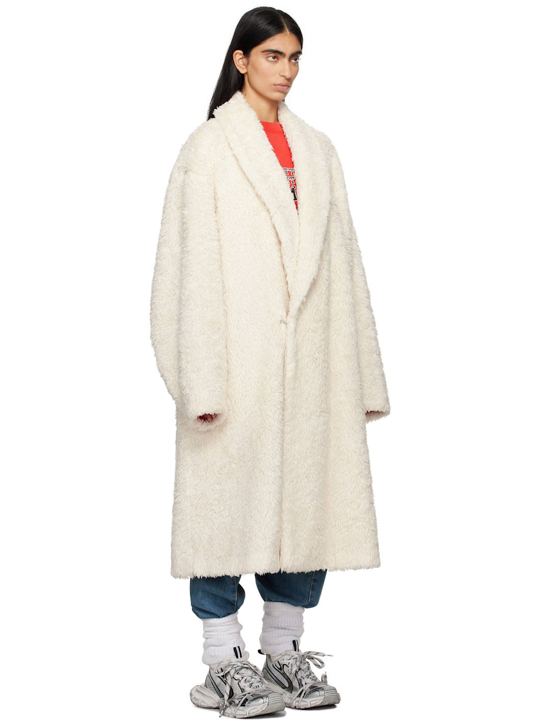 Off-White Cotton Long Faux-Fur Coat - 2