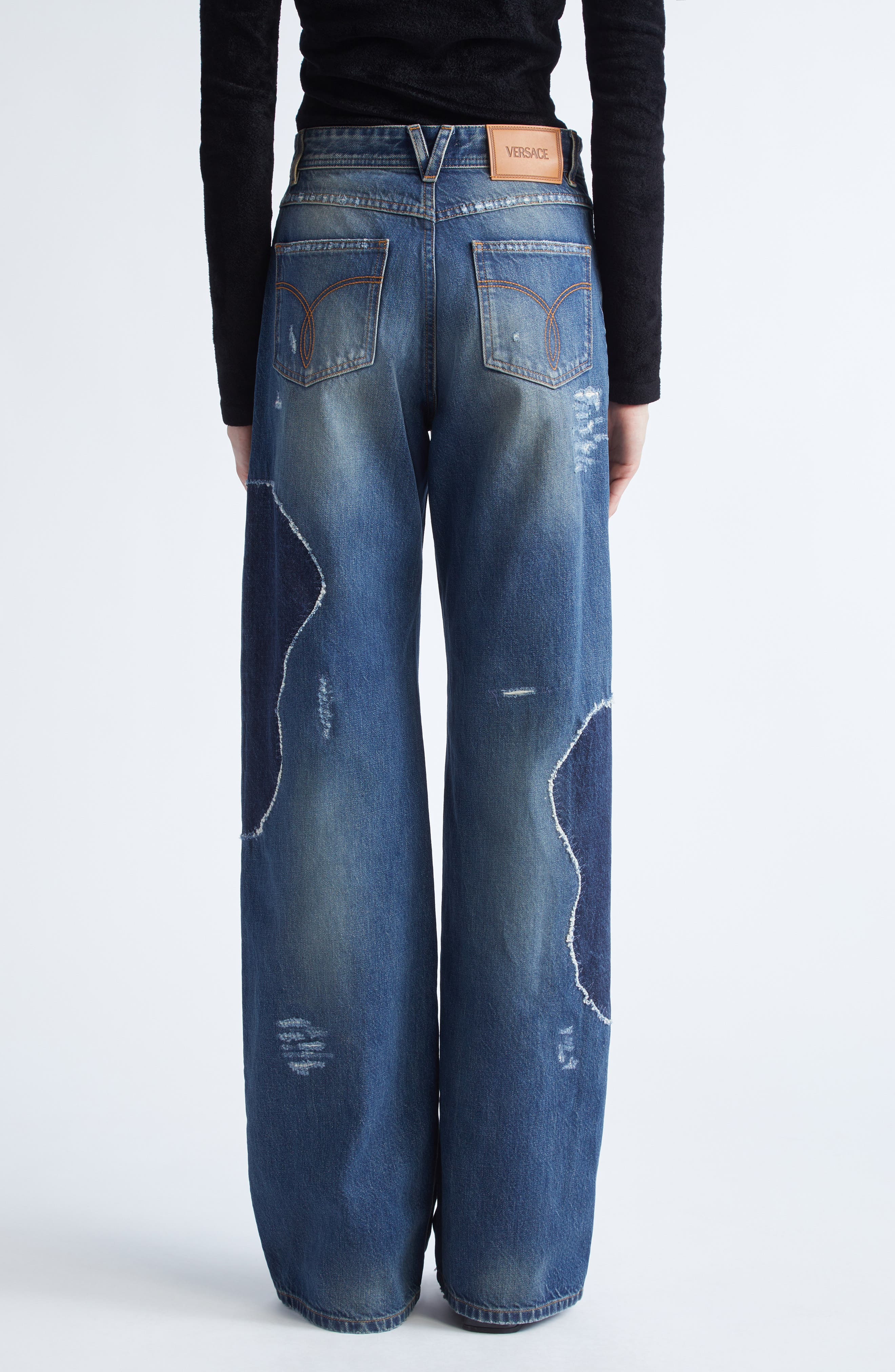 Versace Medusa '95 Distressed Boyfriend Jeans in Medium Blue at Nordstrom - 3