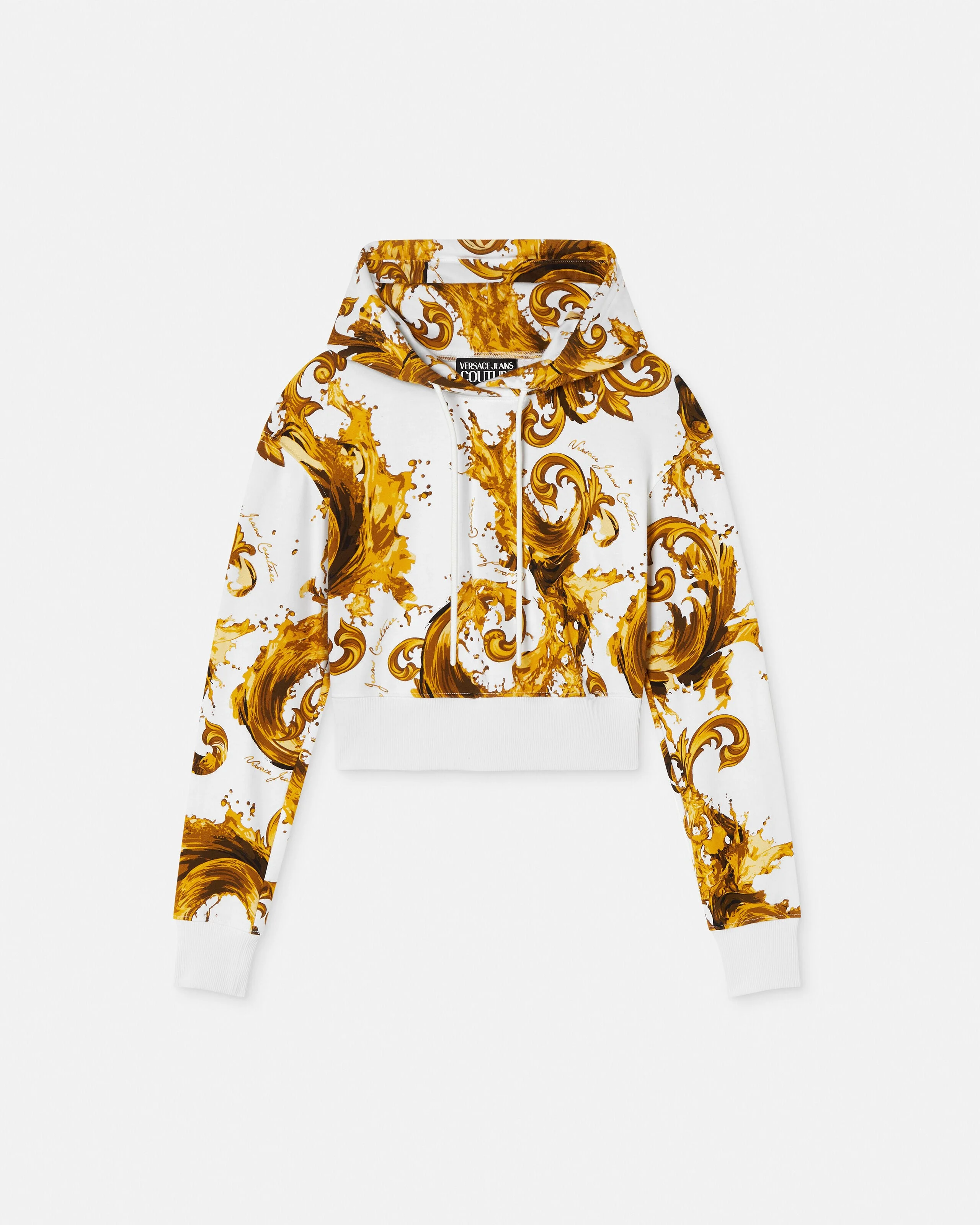 Printed Cotton-Jersey Crop Hoodie - 1