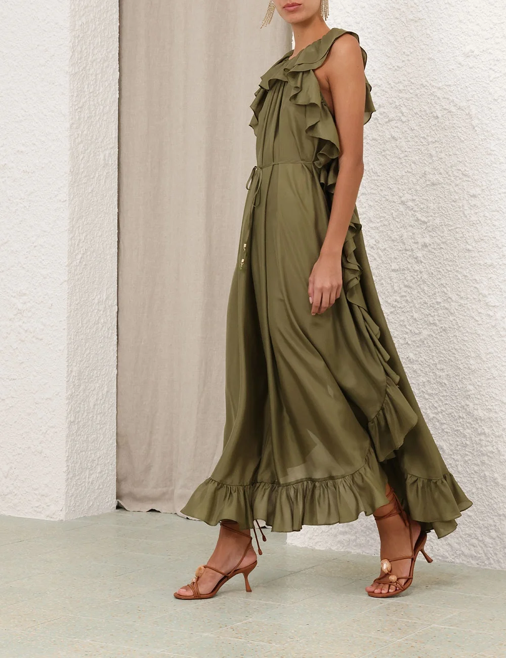 Zimmermann CASCADIAN RUFFLE MIDI DRESS - 4601DSS255OLV | REVERSIBLE
