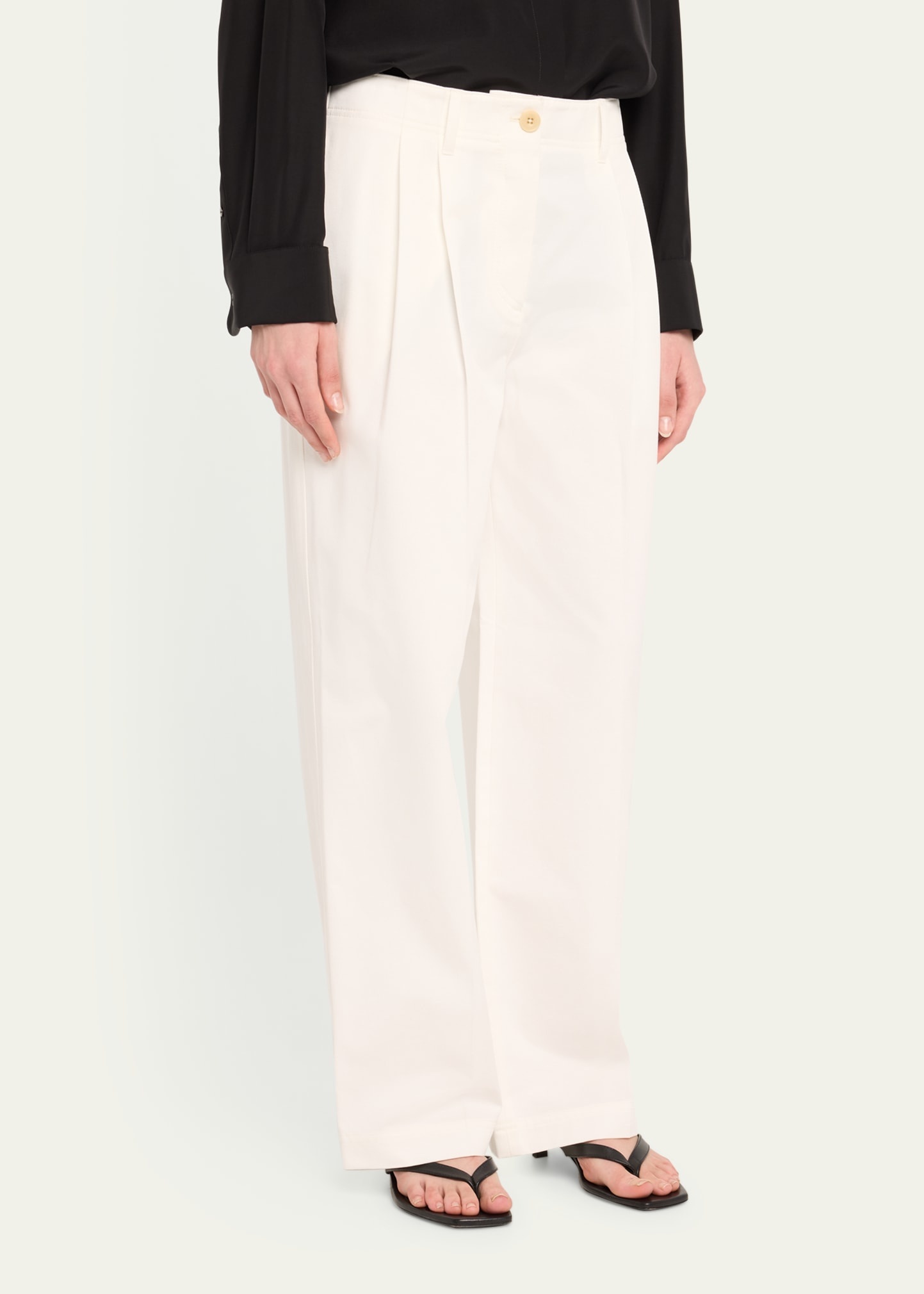 Mid-Rise Pleated Relaxed Wide-Leg Twill Trousers - 4