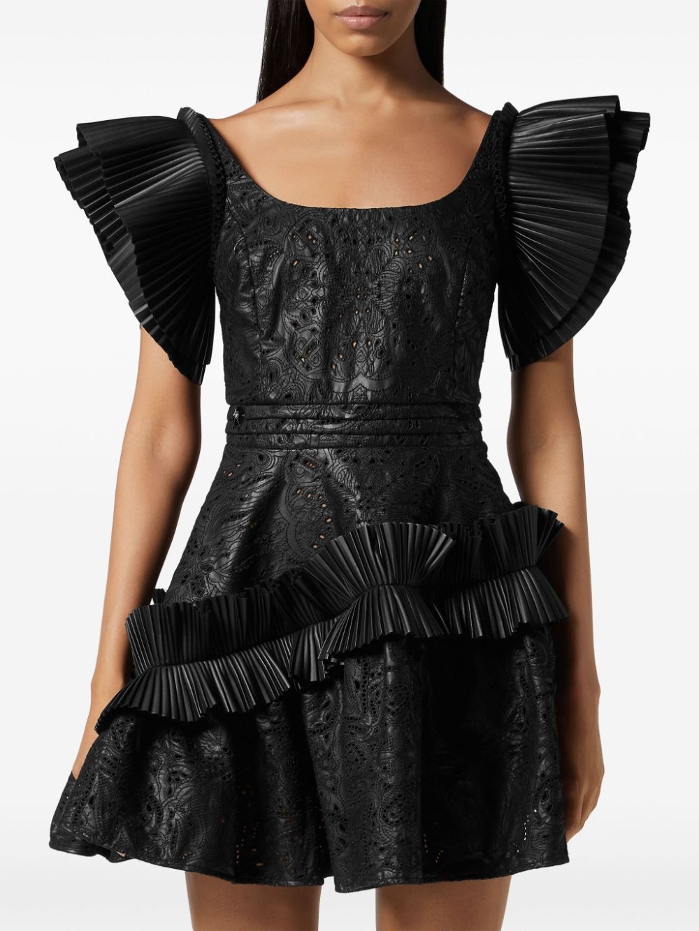 ruffled faux-leather minidress - 2