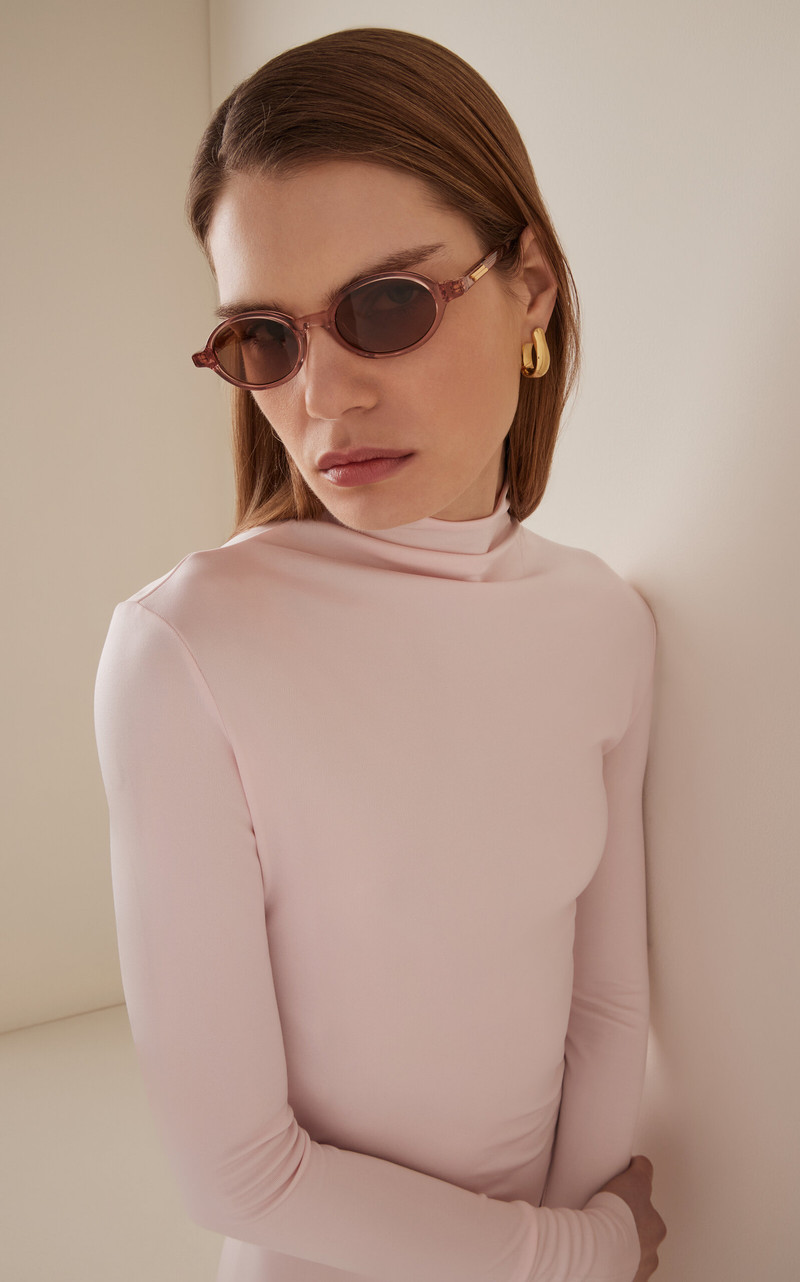 Bottega Veneta Slim Ribbon Acetate Sunglasses red outlook