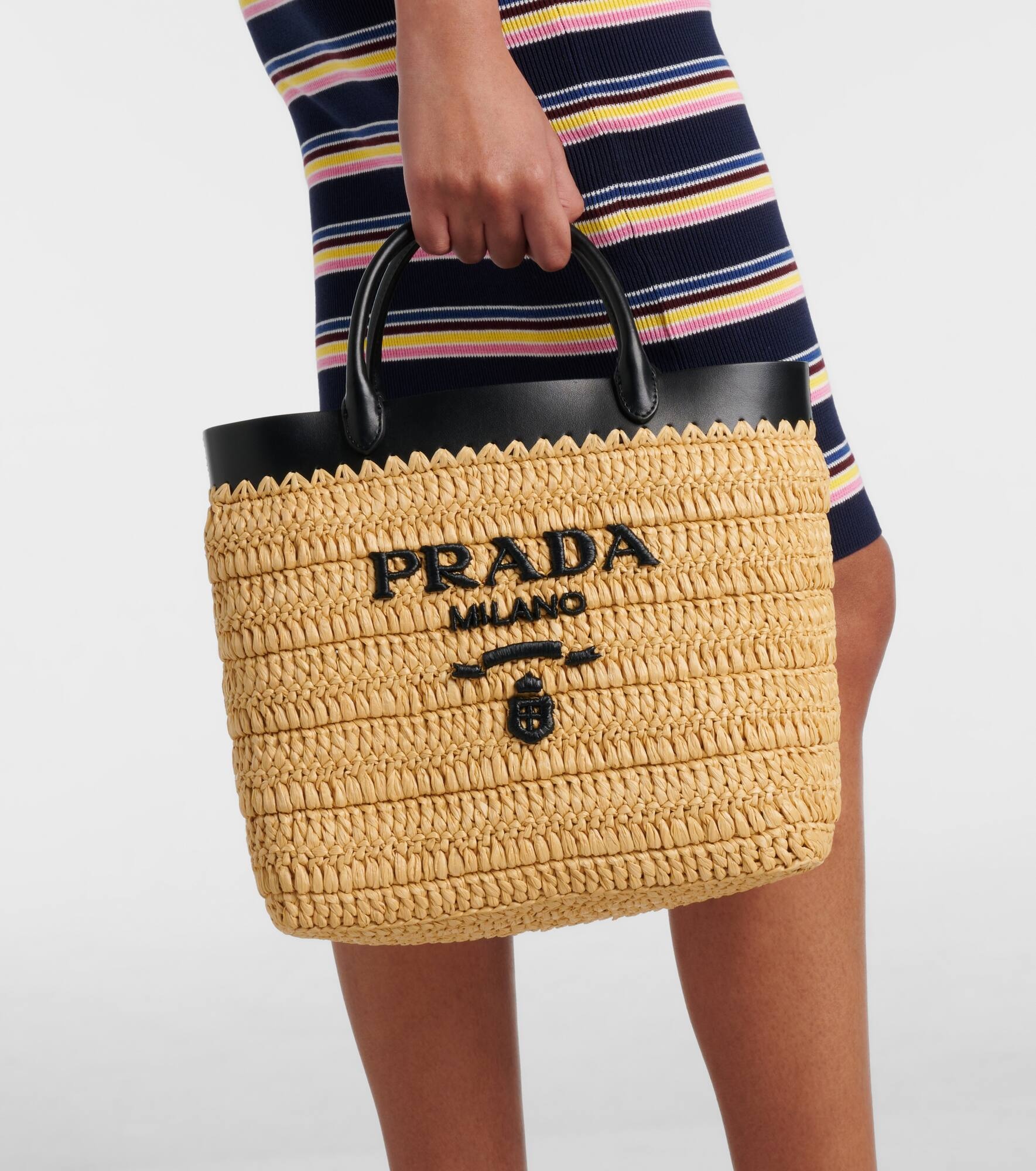 Small logo raffia-effect tote bag - 7
