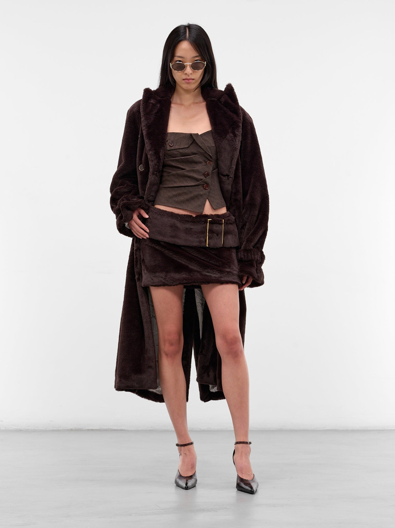 ROWEN ROSE Brown Oversized Vegan Fur Coat outlook