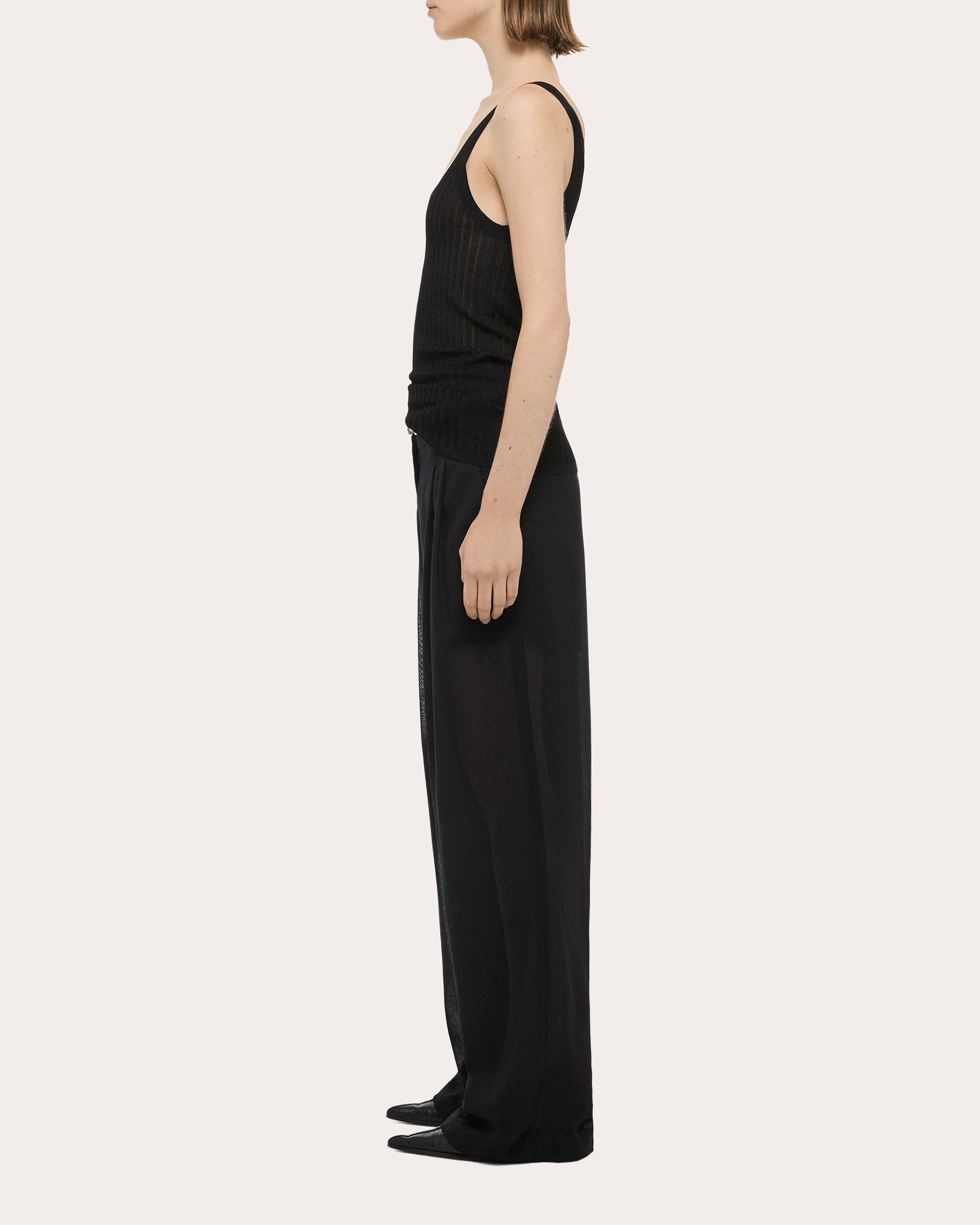 Sheer Pointelle Rib Knit Tank Top - 3