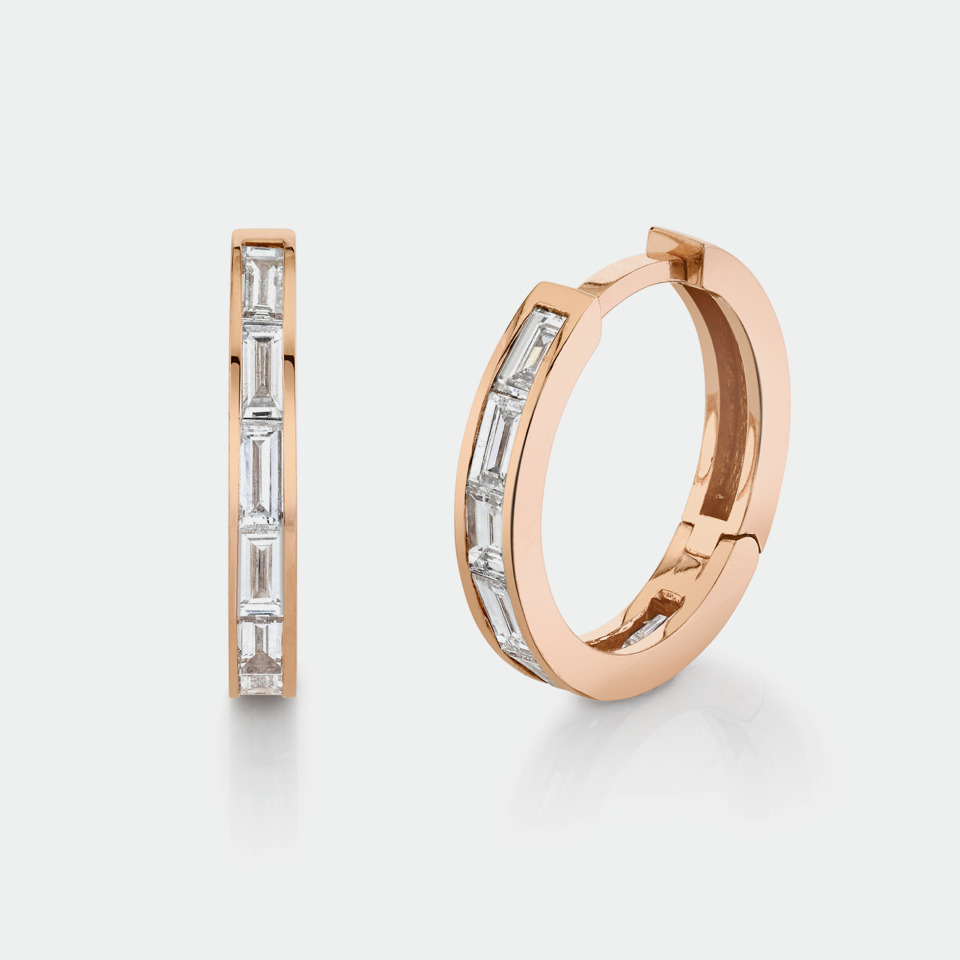 ROSE GOLD DIAMOND BAGUETTE HOOPS - 2