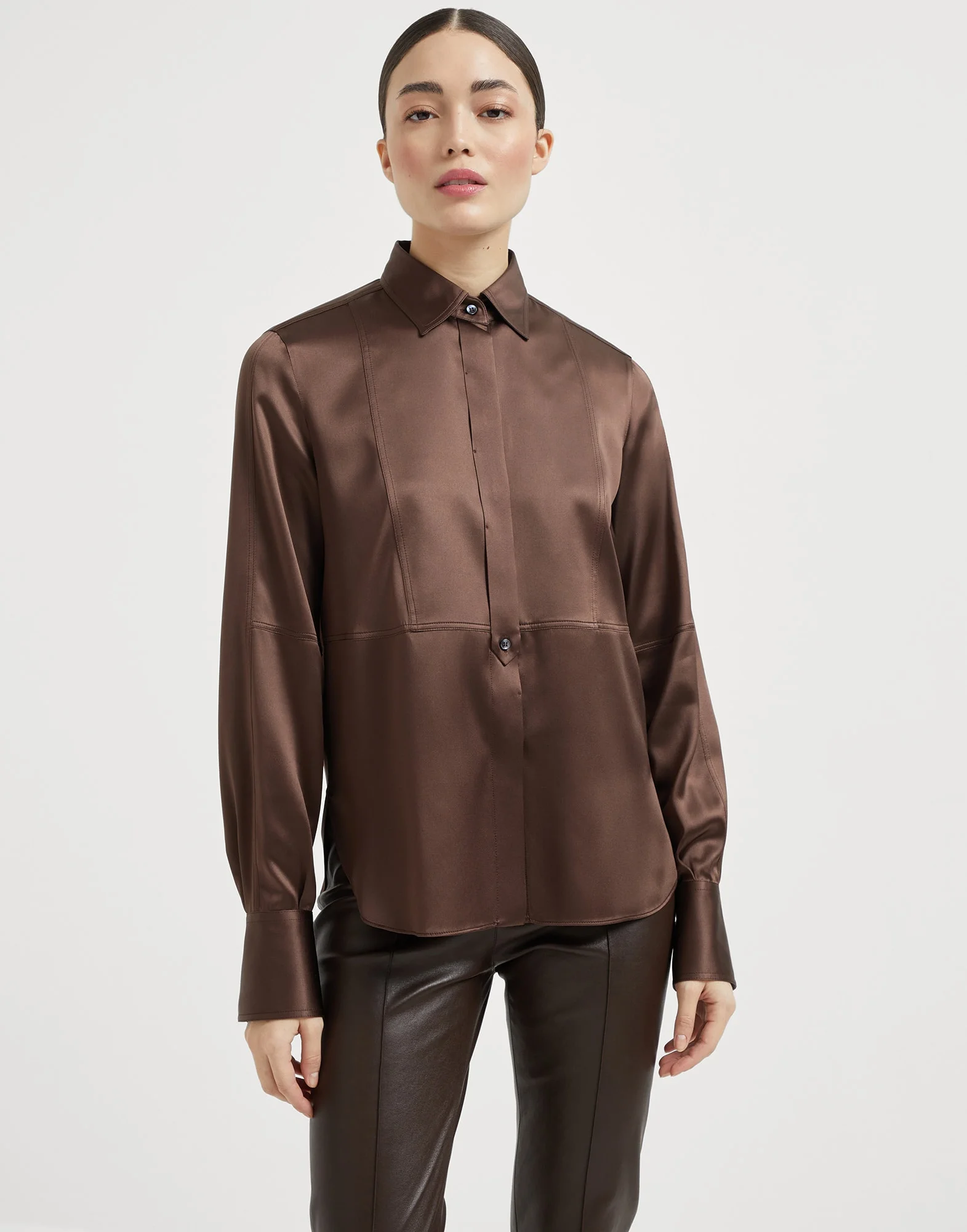 Stretch silk satin shirt with monili - 1