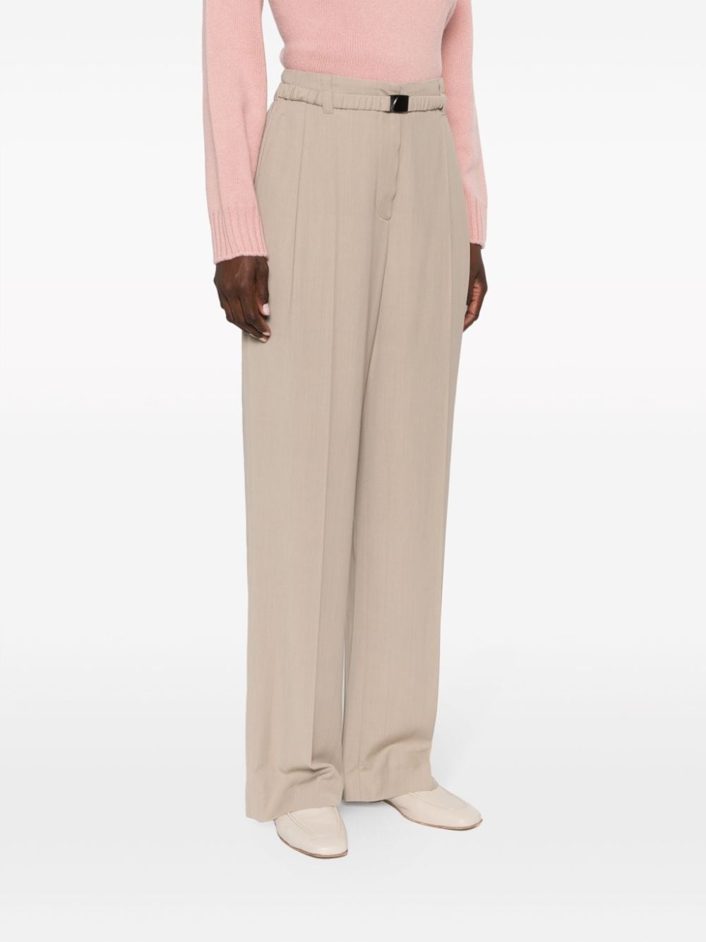 belted pleated straight-leg trousers - 3