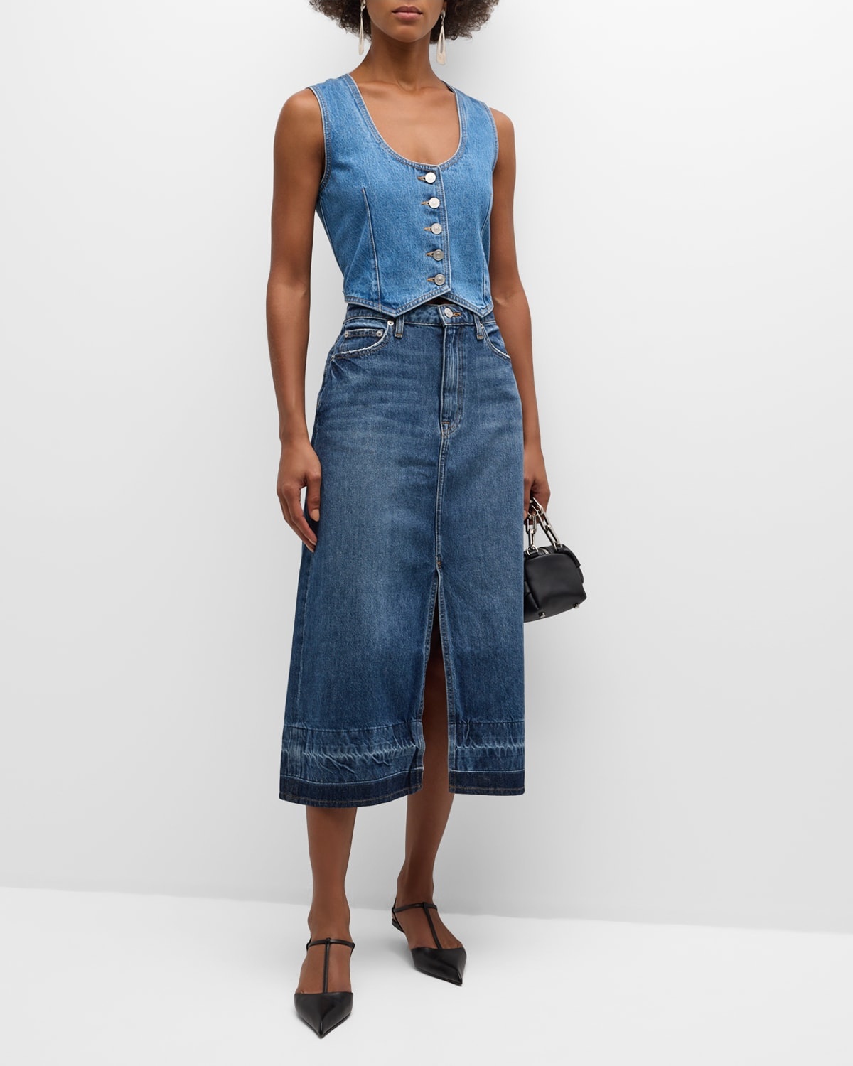 Della Release-Hem Denim Midi Skirt - 3