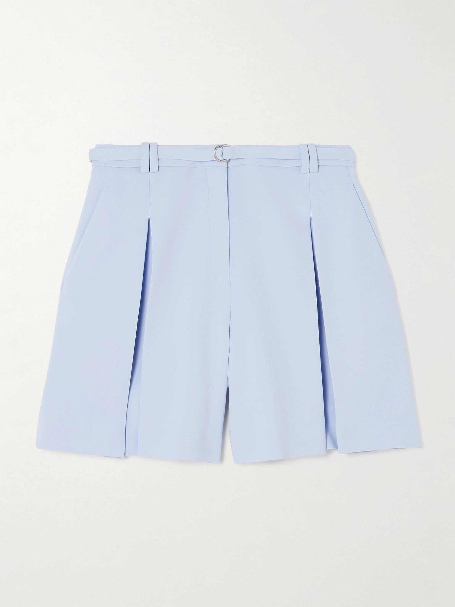 Belted pleated crepe shorts Light blue - 1