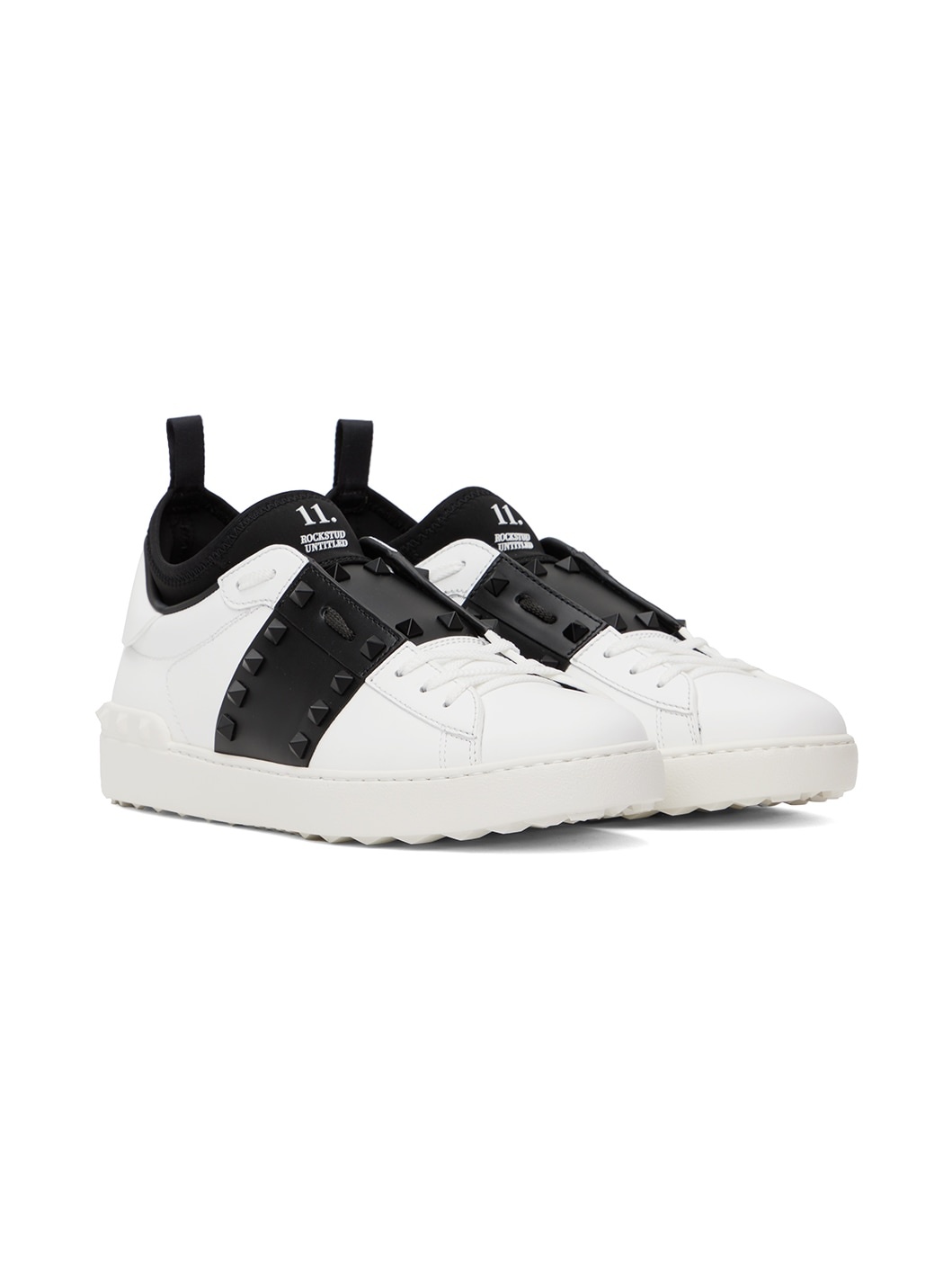 White & Black Rockstud Untitled Sneakers - 4