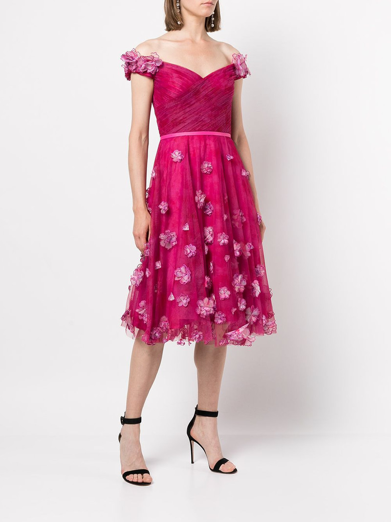 Marchesa OFF SHOULDER COCKTAIL WITH OMBRE 3D FLOWERS outlook