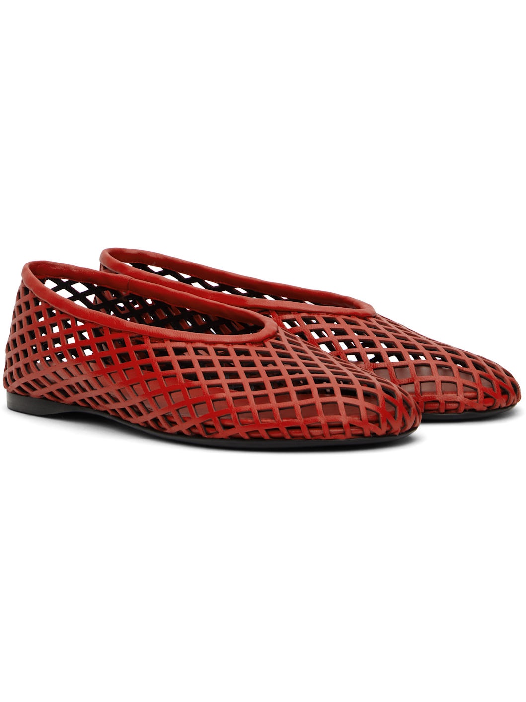Red Tee Perforated Ballerina Flats - 4