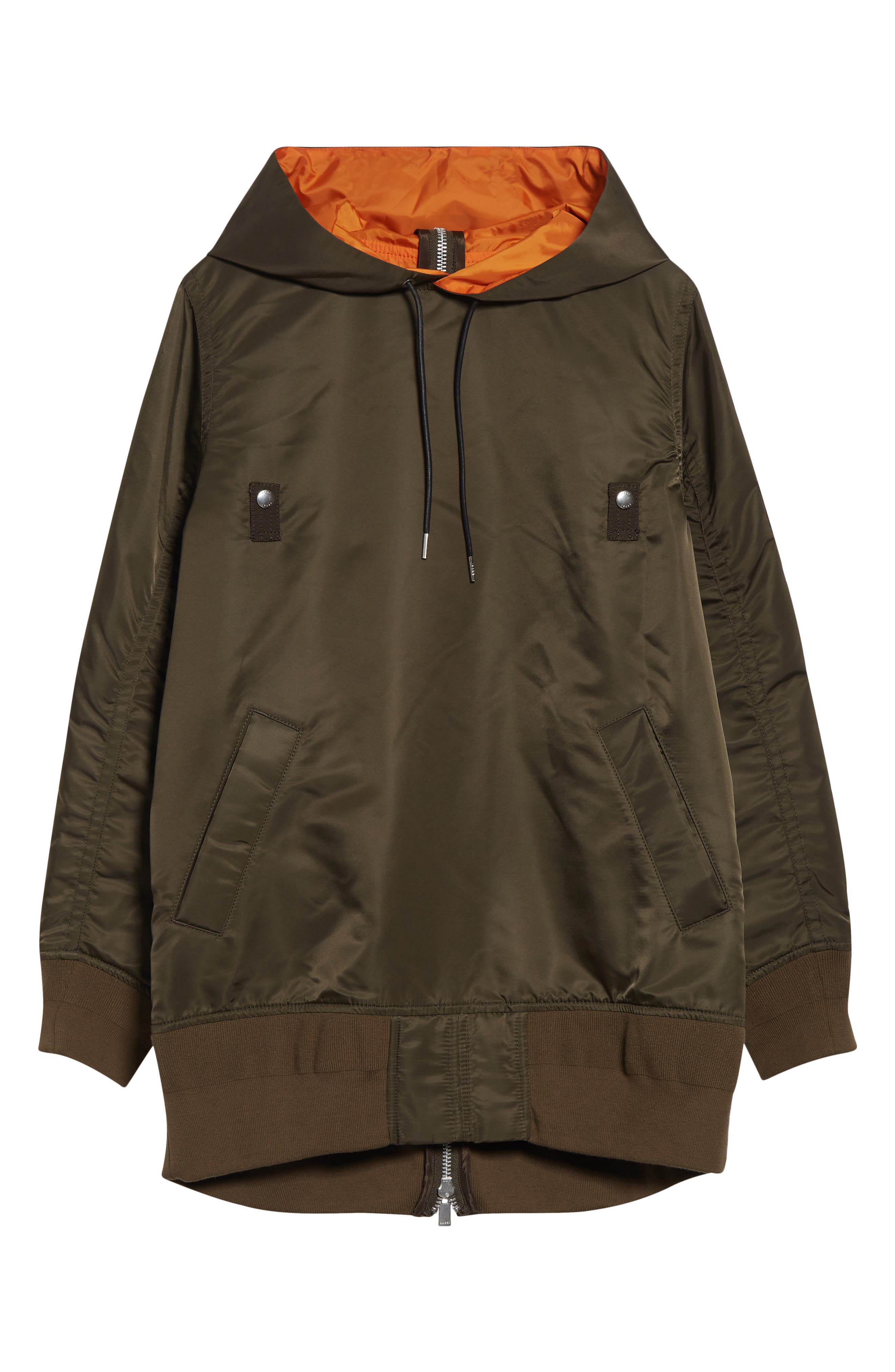 Sacai Nylon Twill Hoodie in Dark Khaki at Nordstrom - 6