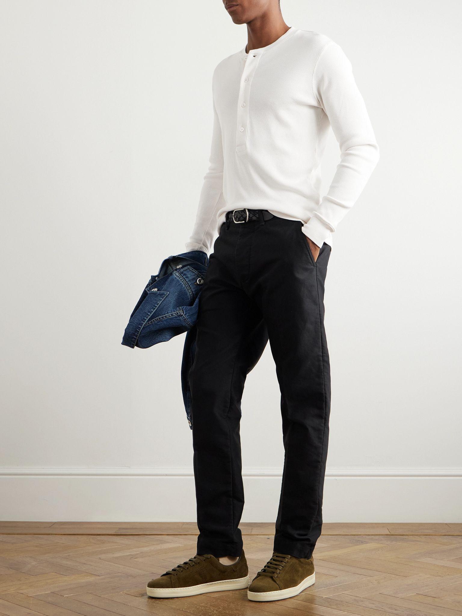 Slim-Fit Ribbed Cotton and Modal-Blend Jersey Henley T-Shirt White - 2