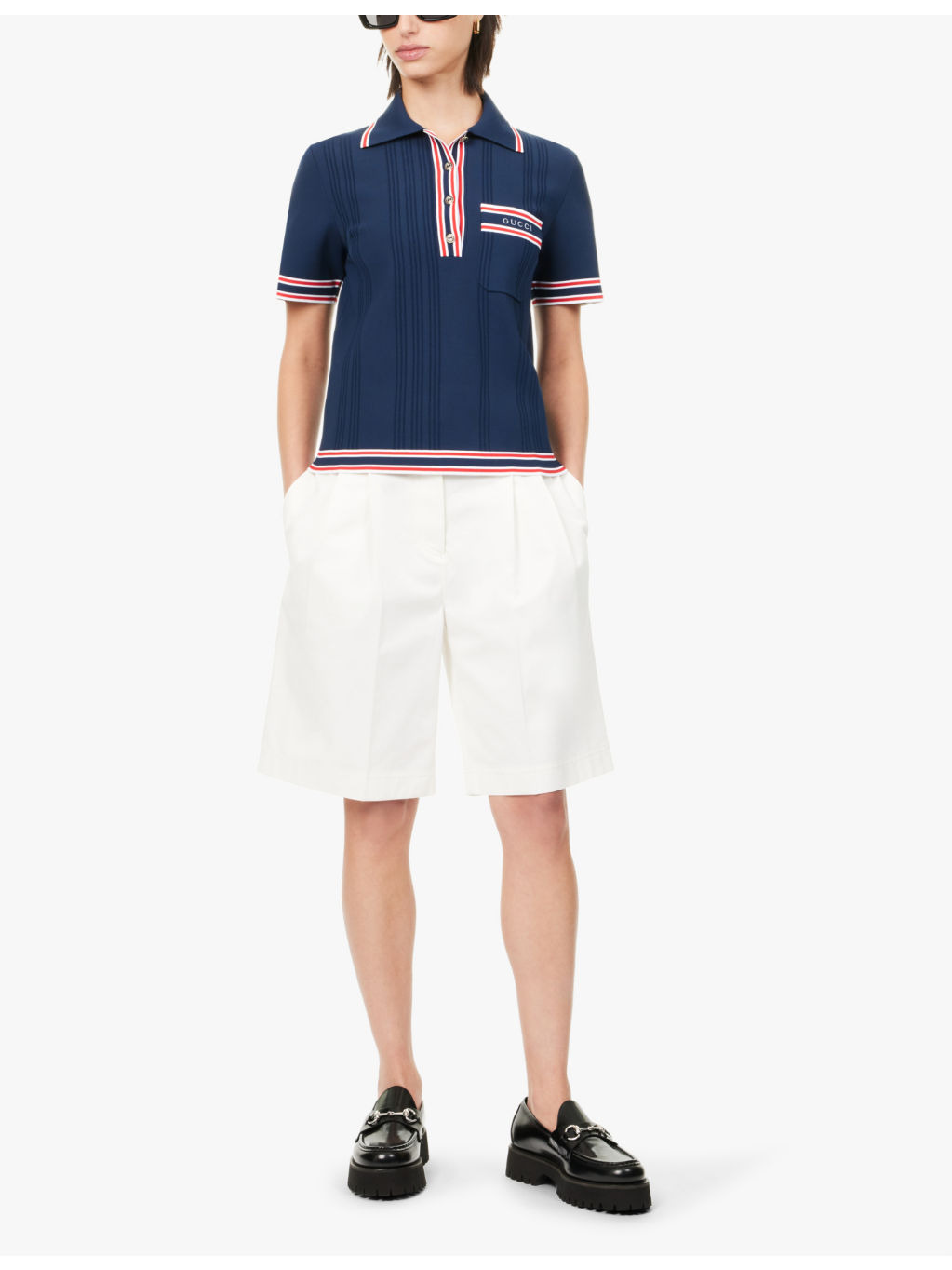 Brand-embroidered short-sleeved woven-blend polo shirt - 2
