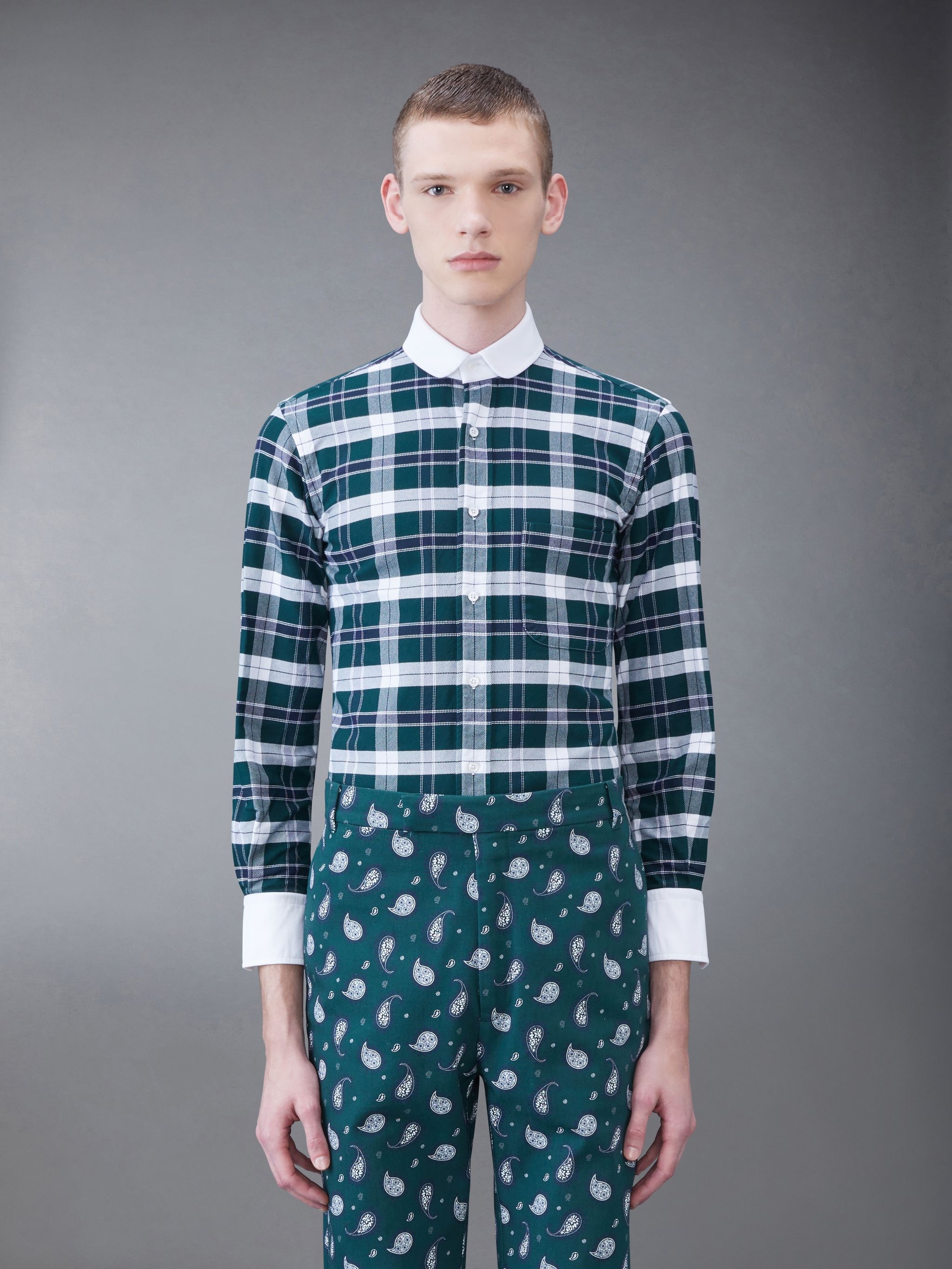Tartan Twill Round Collar Shirt - 1