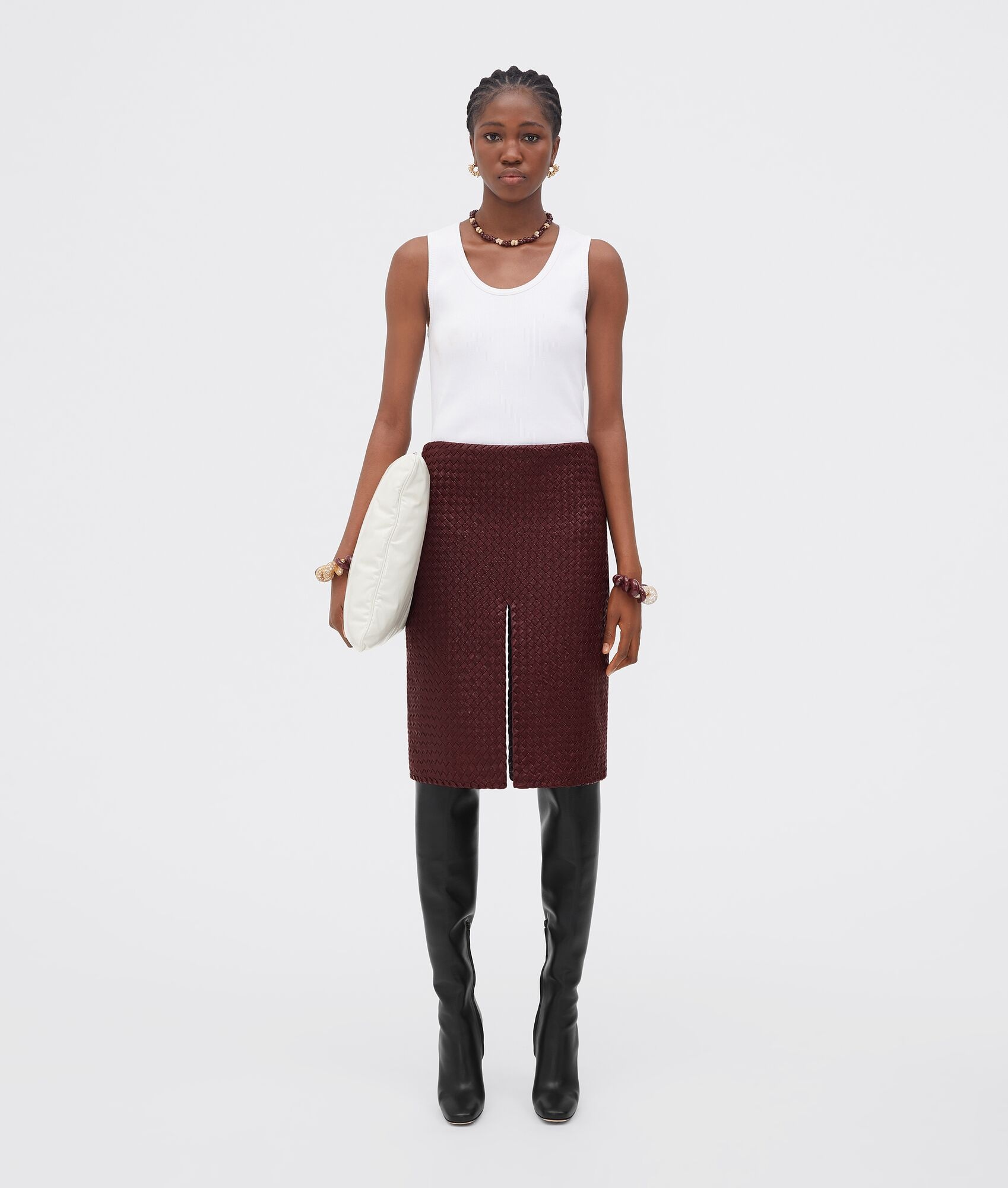 Bottega Veneta bonded intrecciato leather skirt | REVERSIBLE