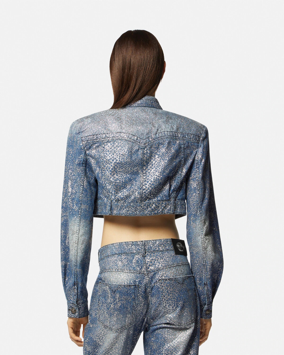 Glitter Animalier Crop Denim Jacket - 5