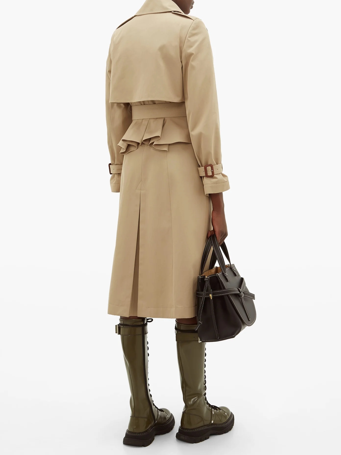 Double-breasted ruffled gabardine trench coat - 7