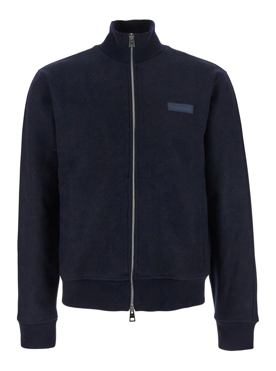 Givenchy Blue Jacket With High Neck And Logo Patch On The Front In Wool And Cashmere Blend Man - 1