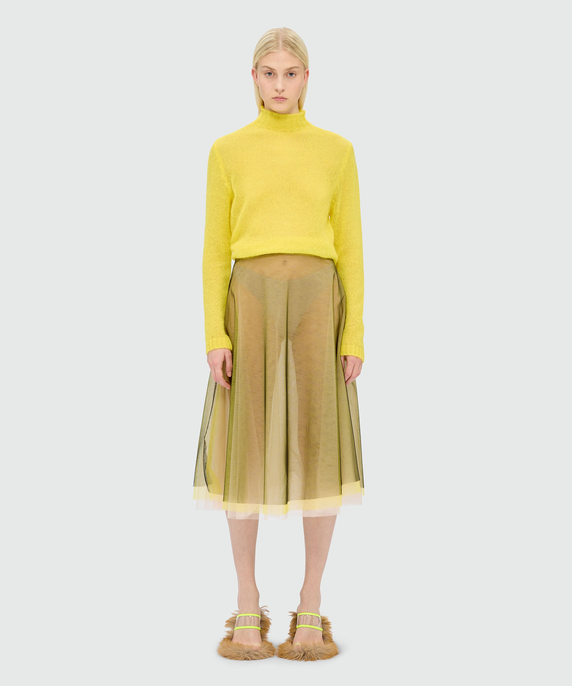 Black tulle midi skirt with chromatic layering - 2