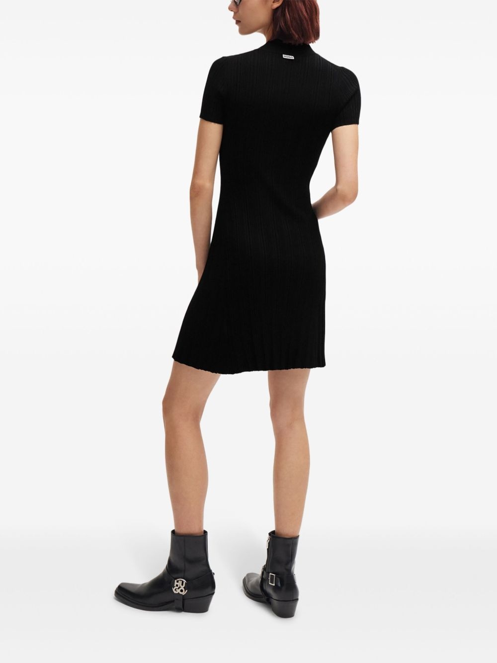 logo-appliqué ribbed knit dress - 3