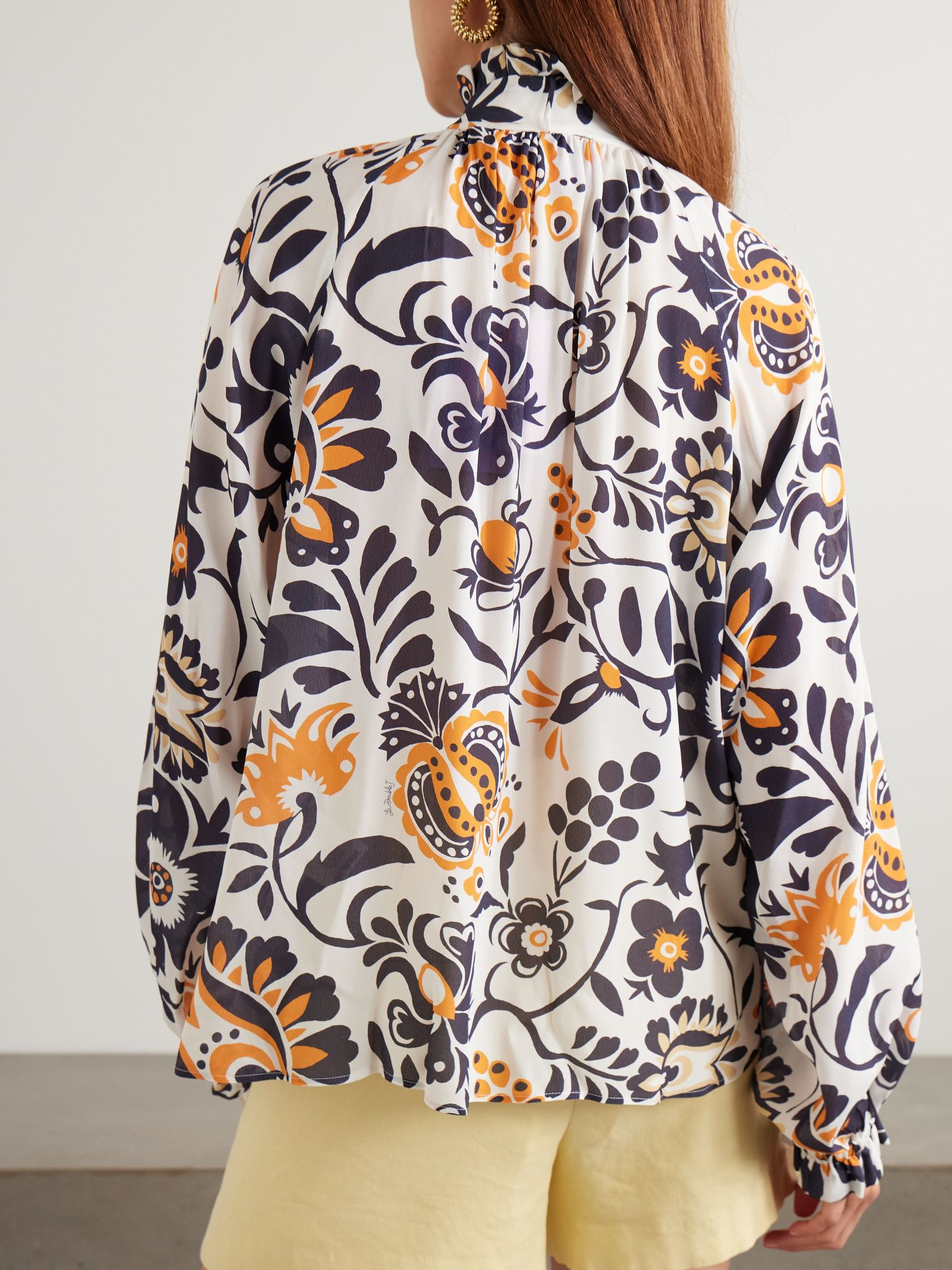 Cerere ruffled tie-detailed printed crepe blouse White - 4