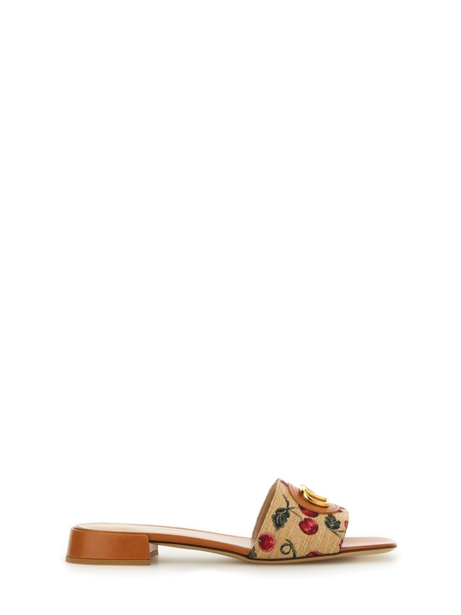 Valentino JACQUARD RAFFIA VLOGO SIGNATURE SLIDE SANDAL