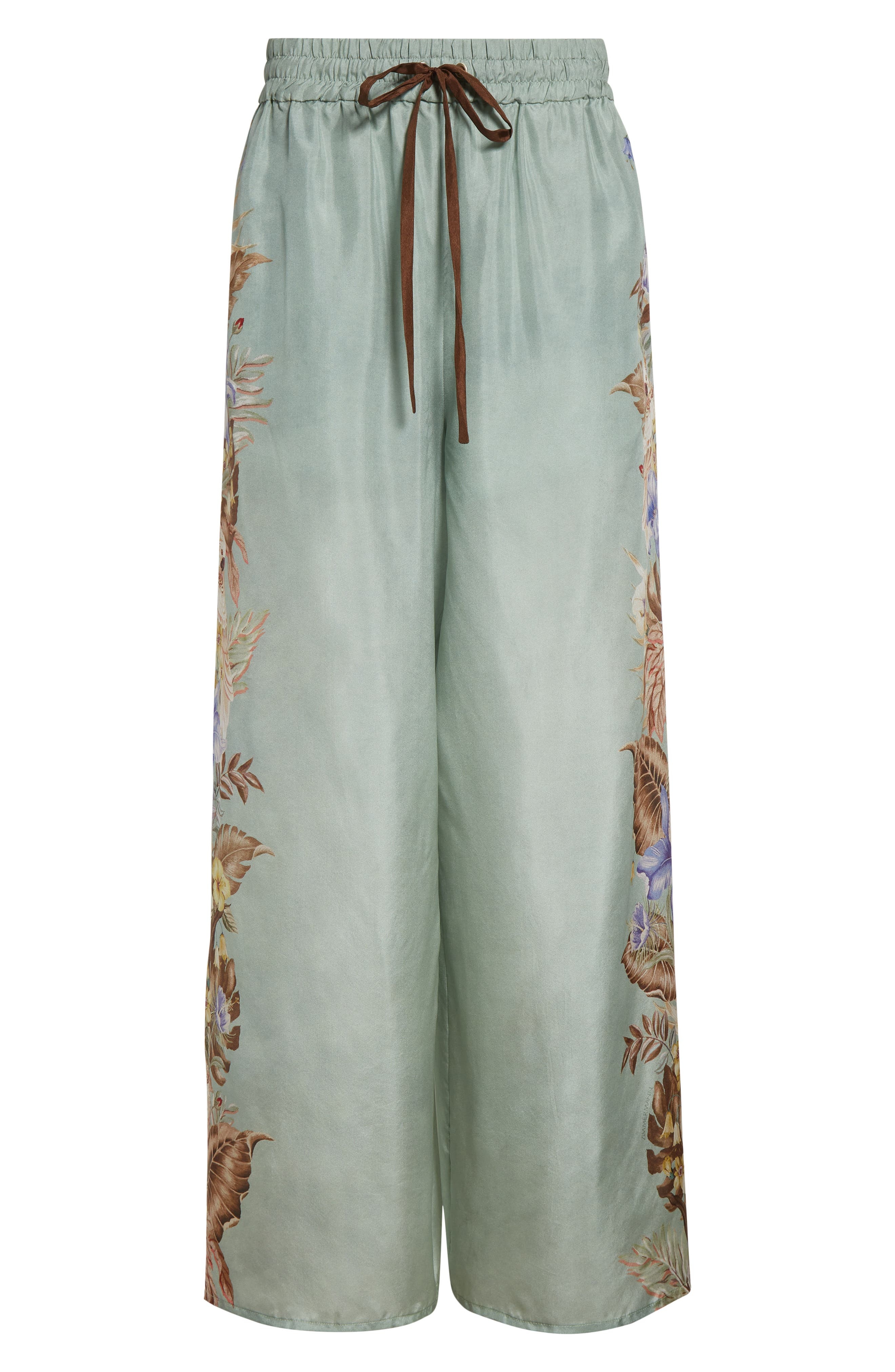 Zimmermann Coco Placed Print Silk Wide Leg Pants in Sage Multi Floral at Nordstrom - 6