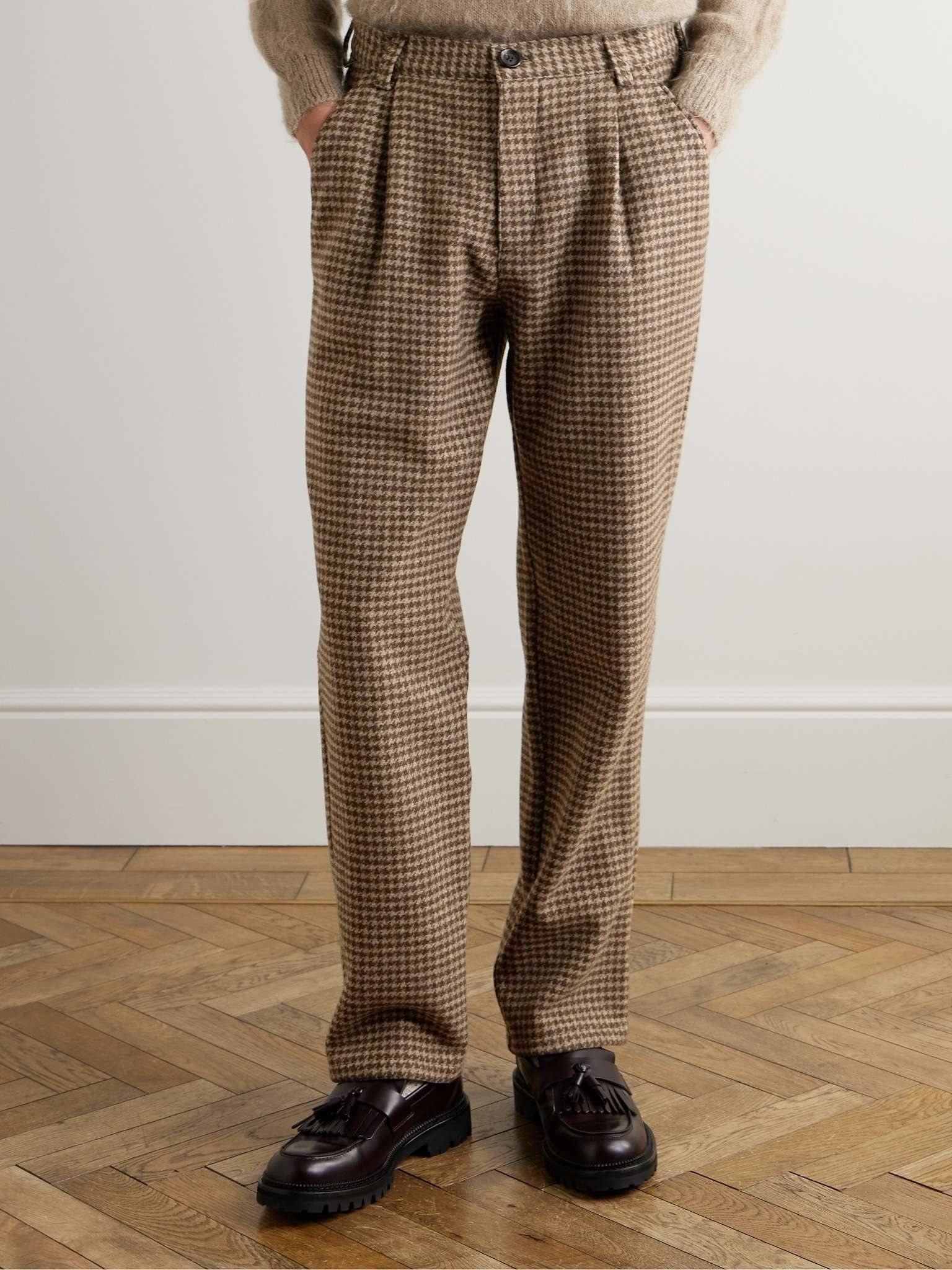 Morton Straight-Leg Pleated Houndstooth Wool Trousers - 4