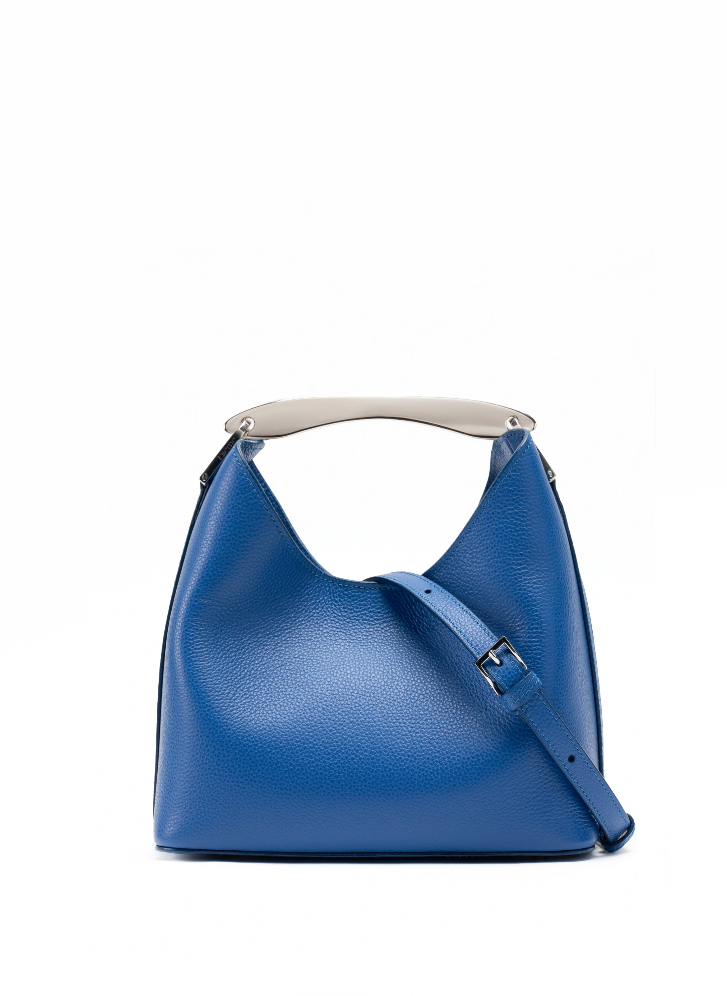 Small Boomerang Pebbled Leather Azure Blue-Silver - 3
