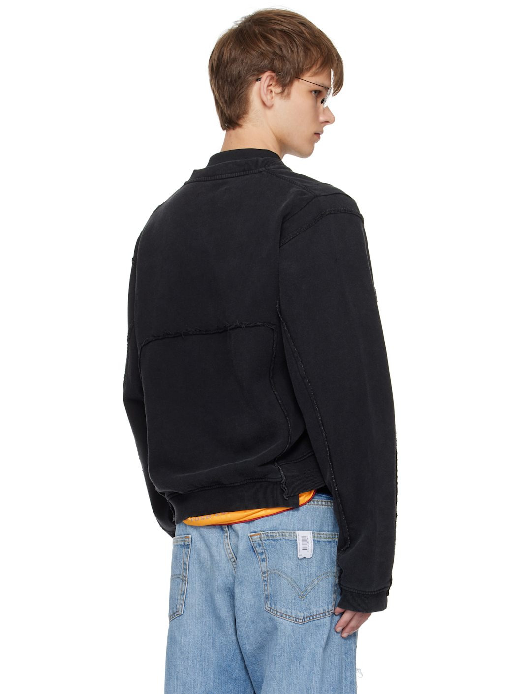 Black Shrunken Zip Up Crew Sweatshirt - 3