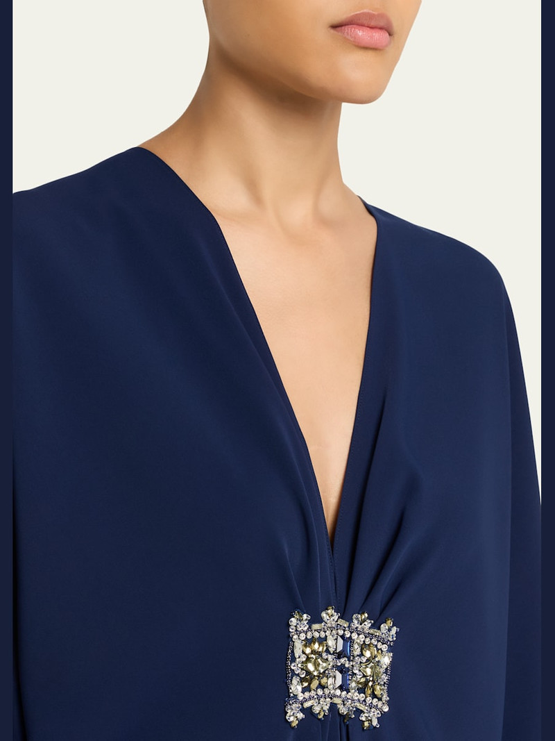 REEM ACRA Crystal Medallion Crepe Midi Kaftan Dress outlook