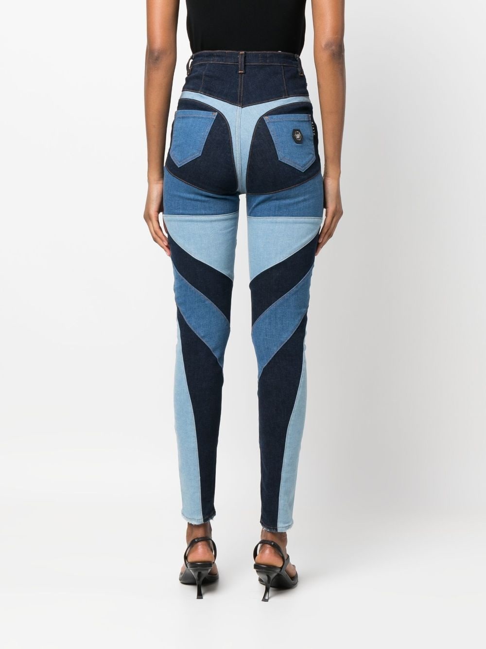 patchwork-design high-waist skinny jeans - 4