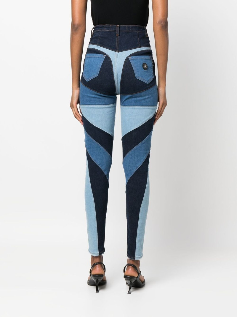 patchwork-design high-waist skinny jeans 4