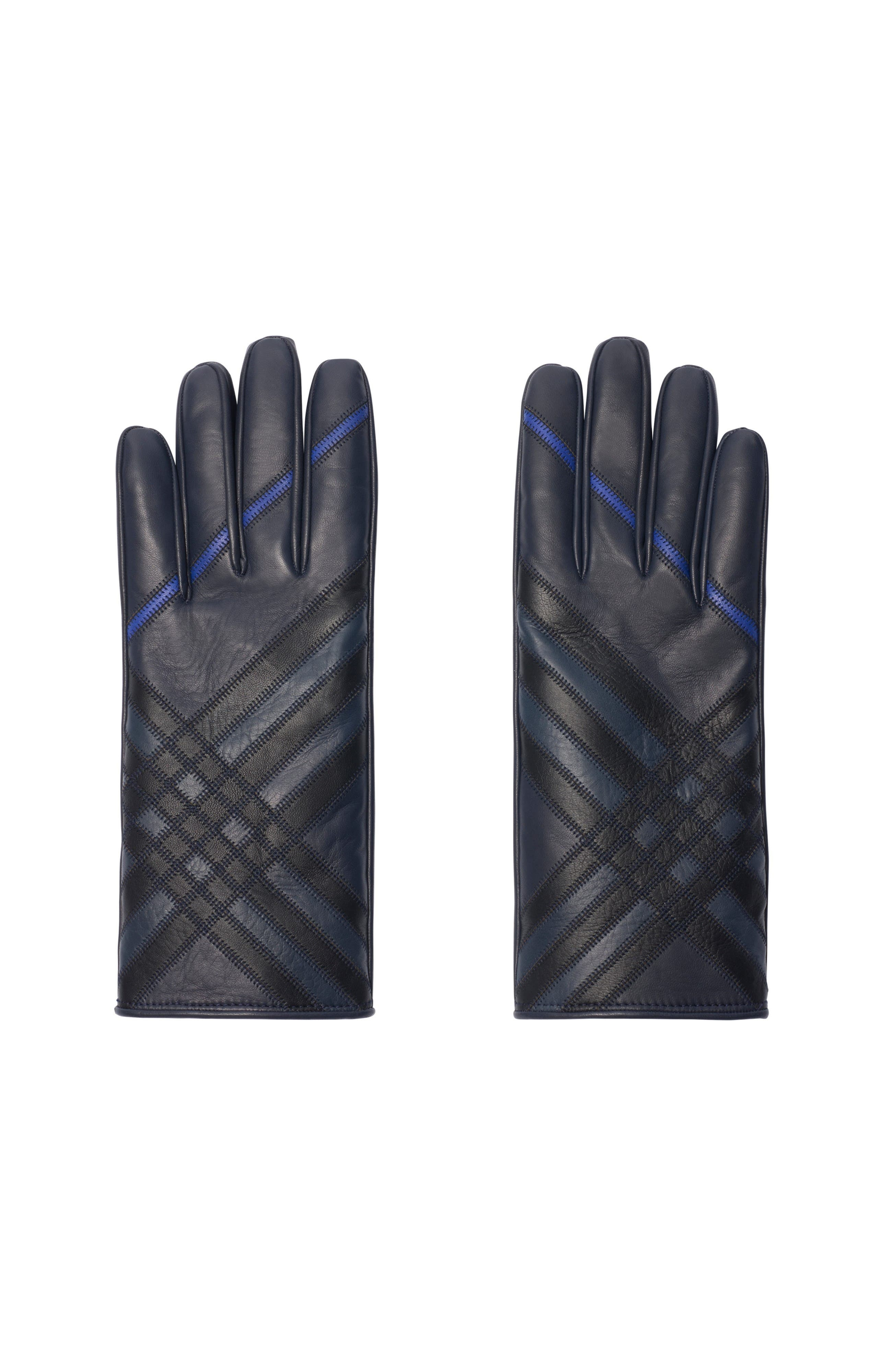 burberry Check Intarsia Leather Gloves in Storm Blue at Nordstrom - 1