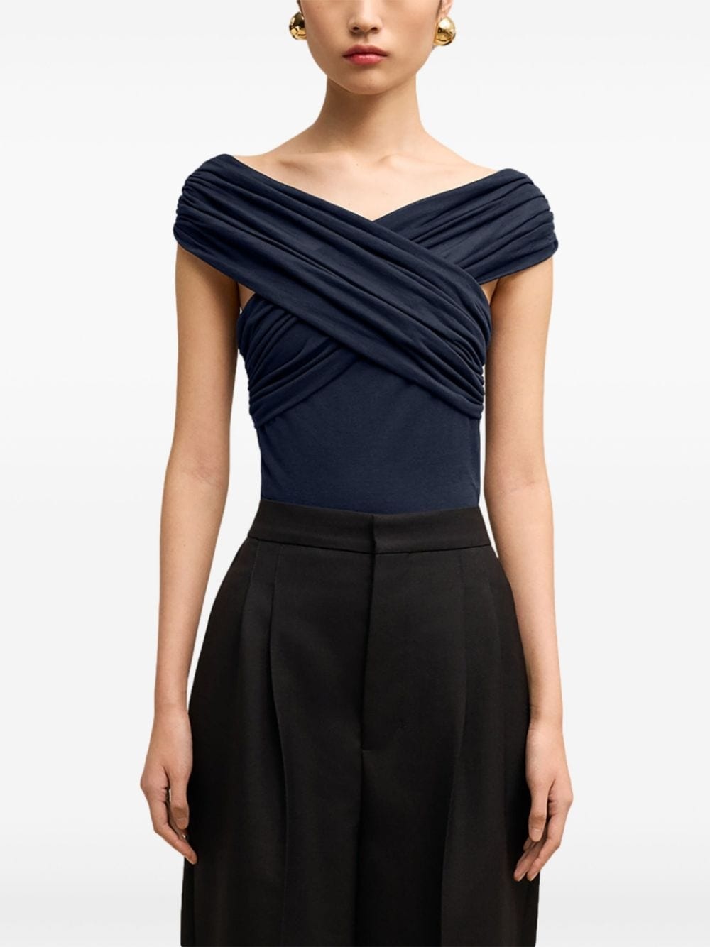 draped-design cotton-blend top - 5