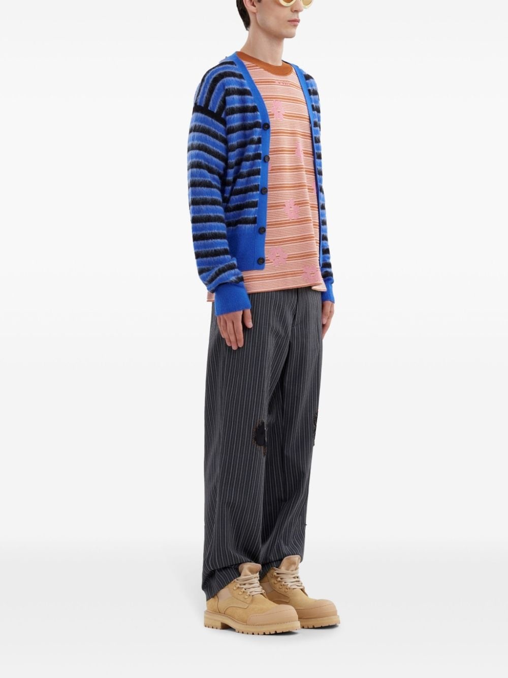 striped V-neck cardigan - 2