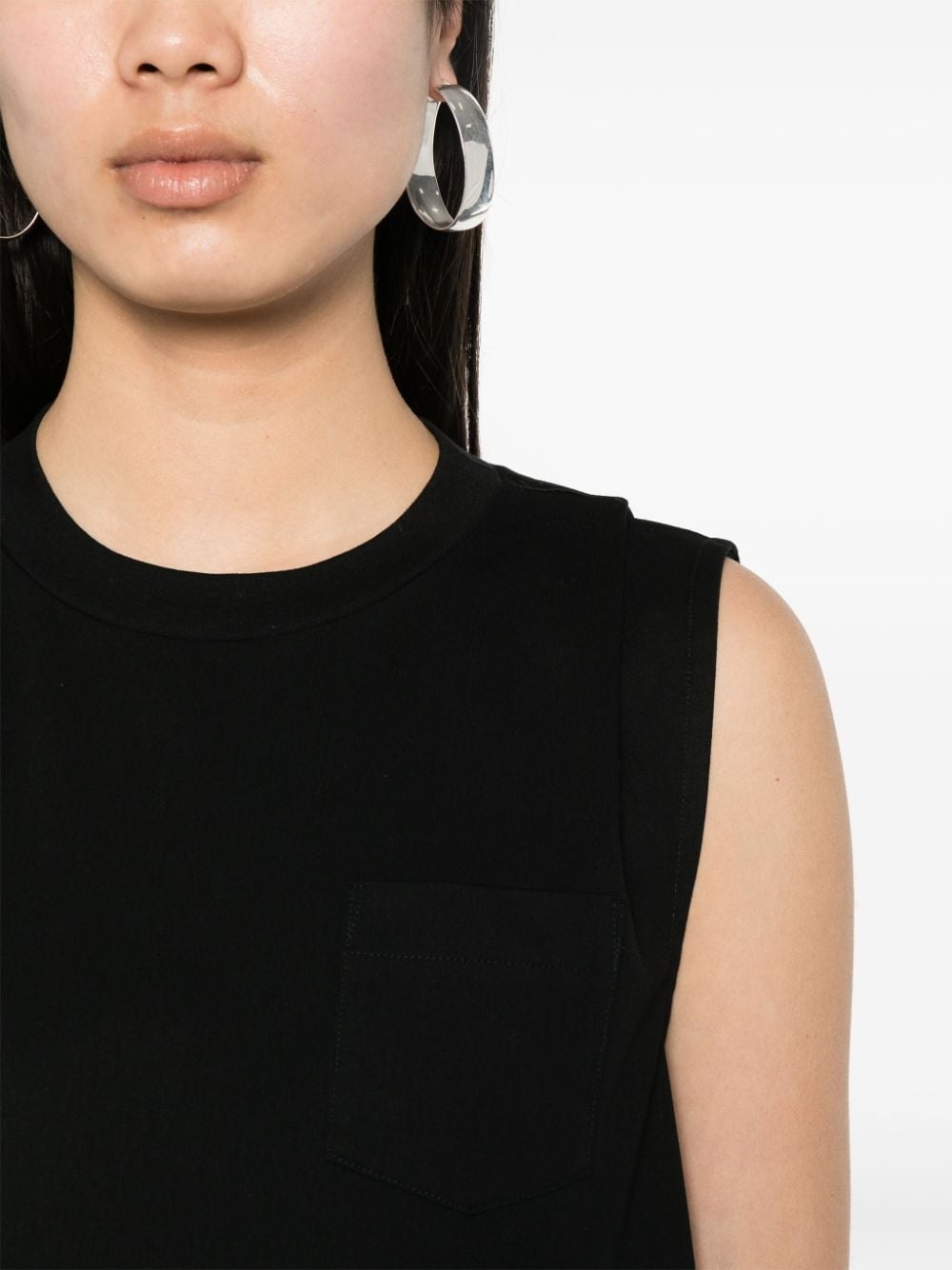 sacai cap-sleeved pleated shirt - Black