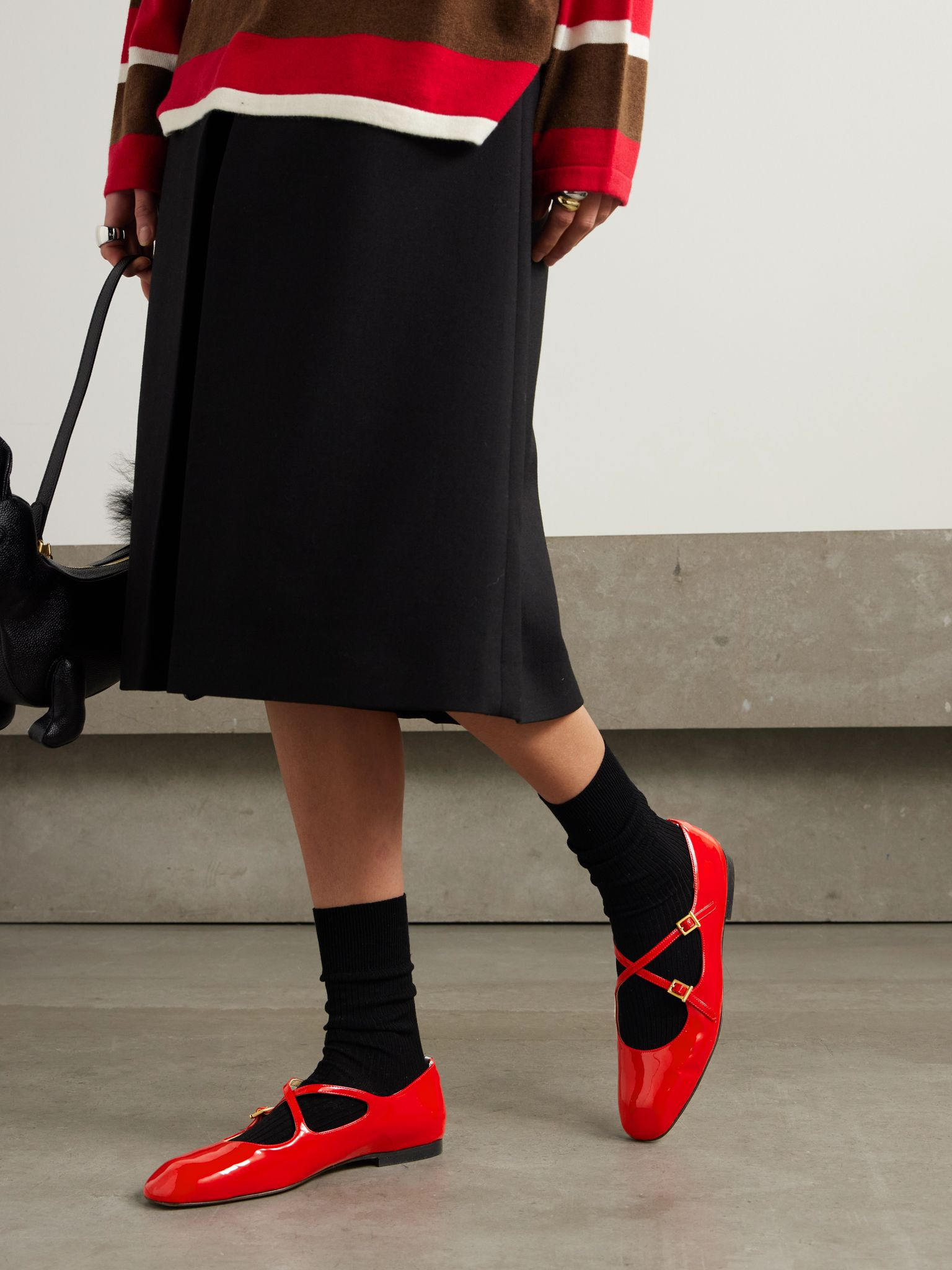 Grosgrain-trimmed patent-leather ballet flats Red - 2