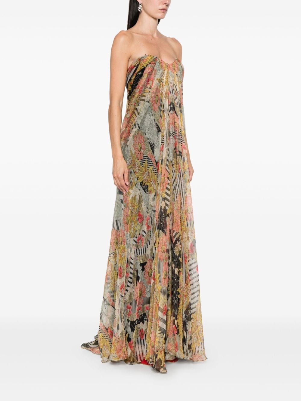 strapless silk dress - 3