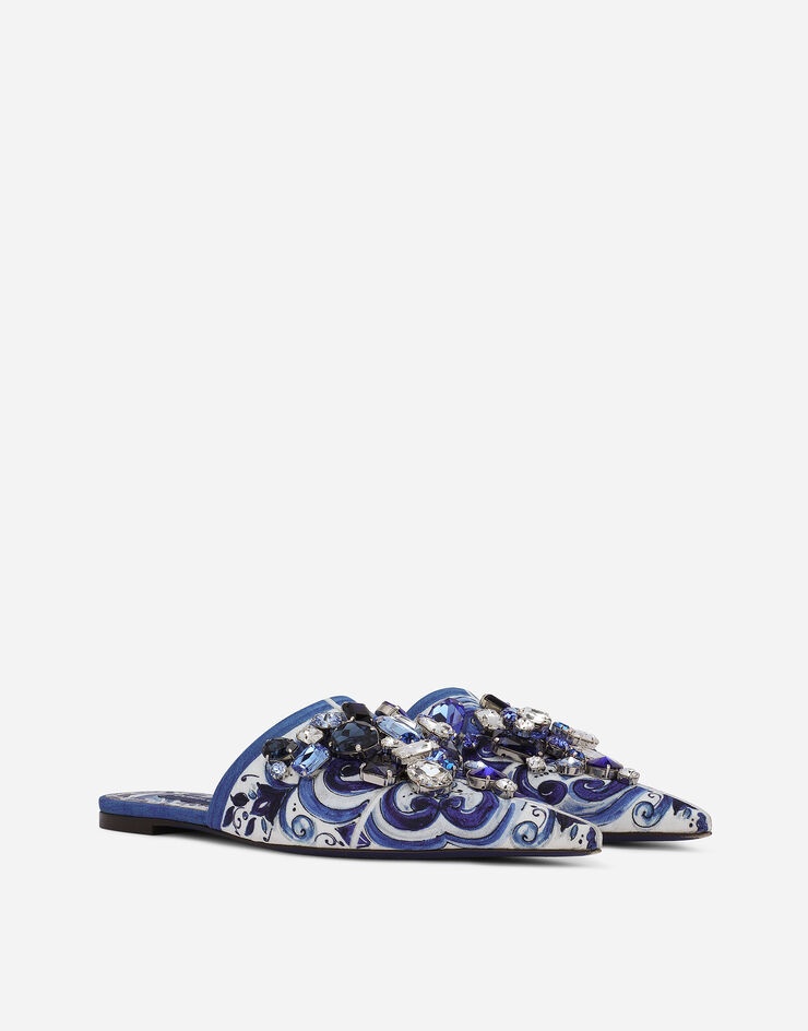 Majolica-print brocade mules with embroidery - 2