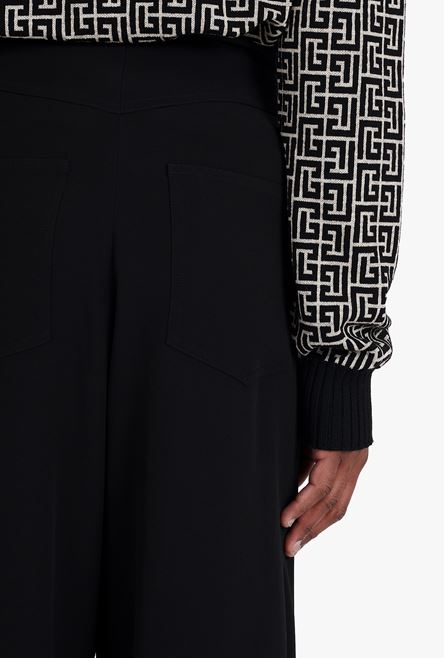 High-waisted black pleated crepe harem cut pants - 8