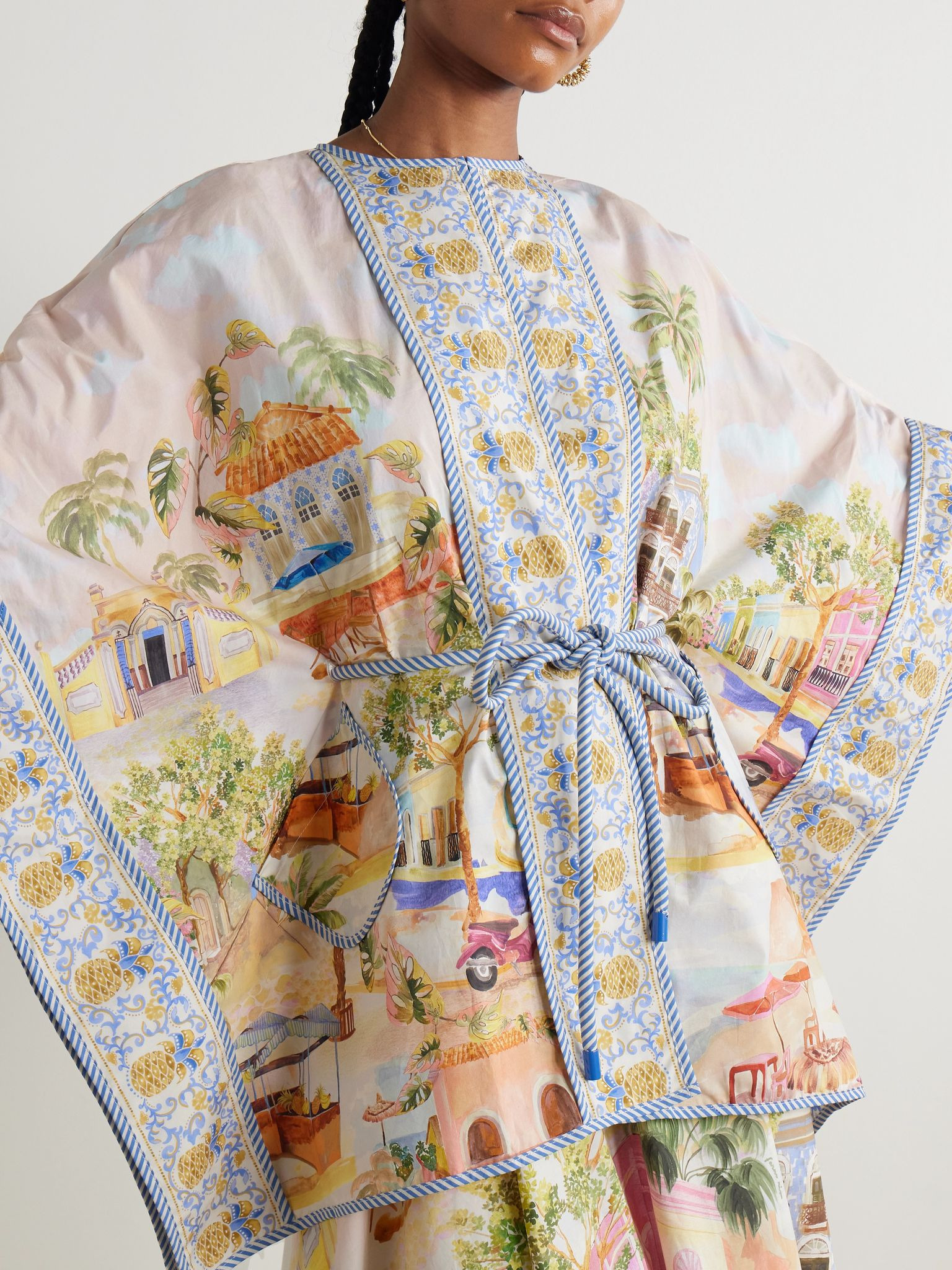 Aracati belted printed organic cotton-poplin tunic Blue - 3