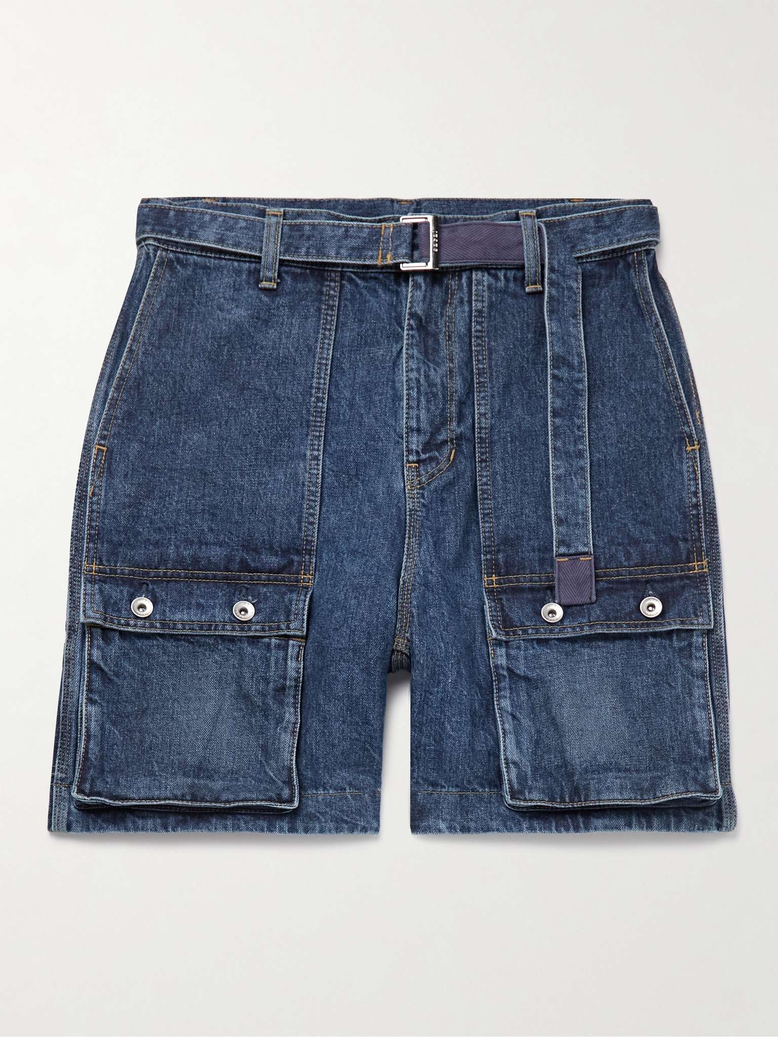 Belted Straight-Leg Denim Cargo Shorts - 1