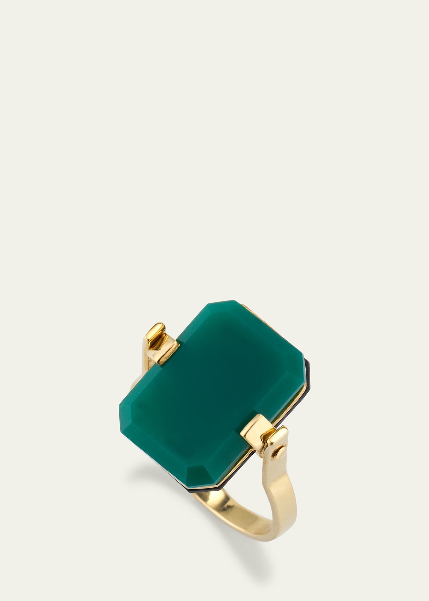 Deco Sandwich Turning Black and Green Agate Ring - 5