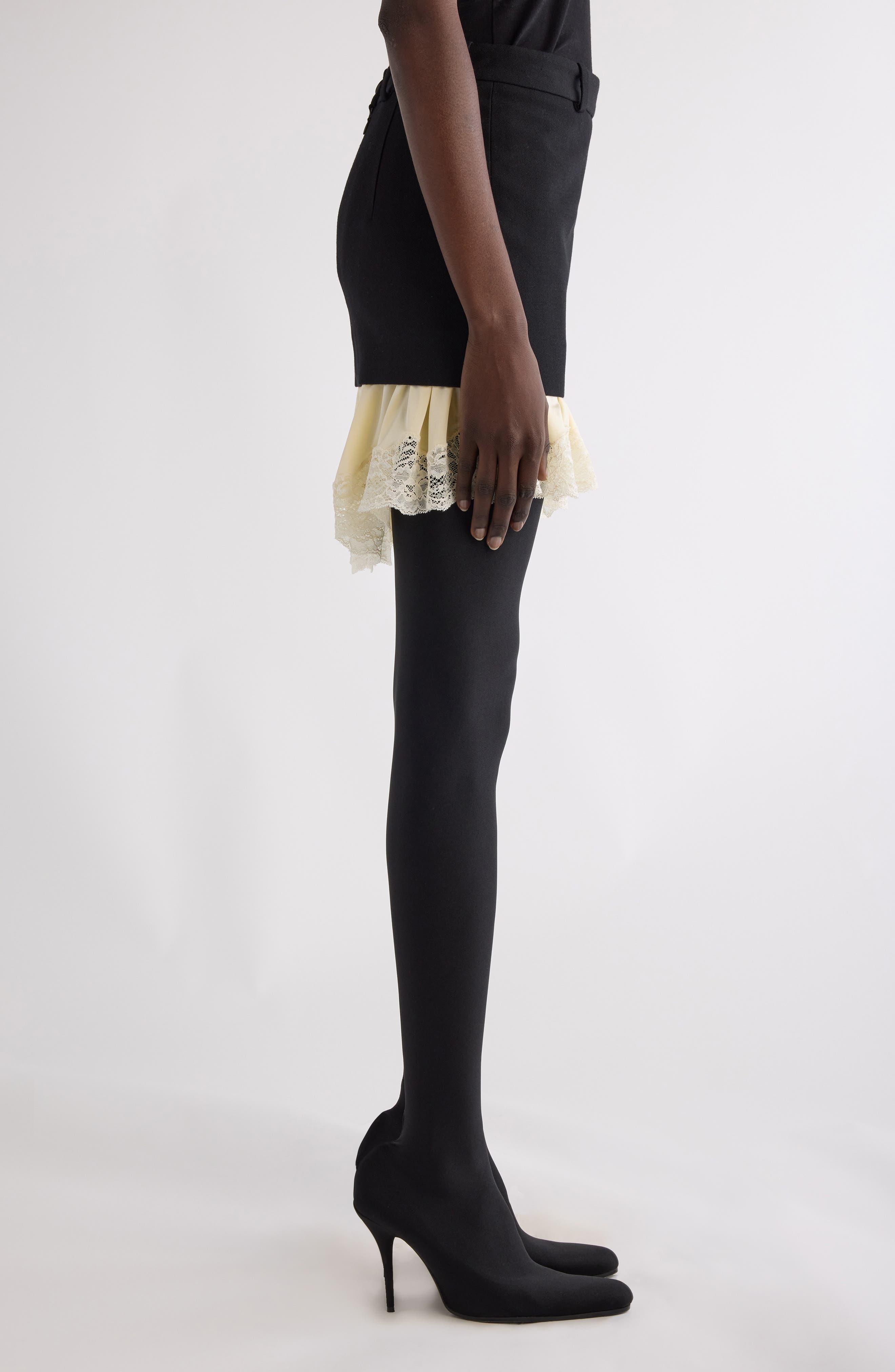 Balenciaga Lingerie Lace Wool Barathea Miniskirt in Black at Nordstrom - 3