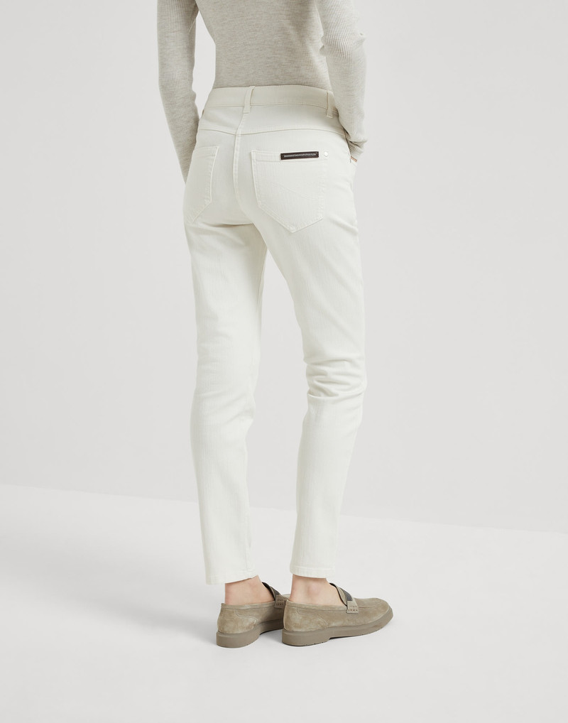 Brunello Cucinelli Stretch dyed denim slim trousers with shiny leather tab outlook